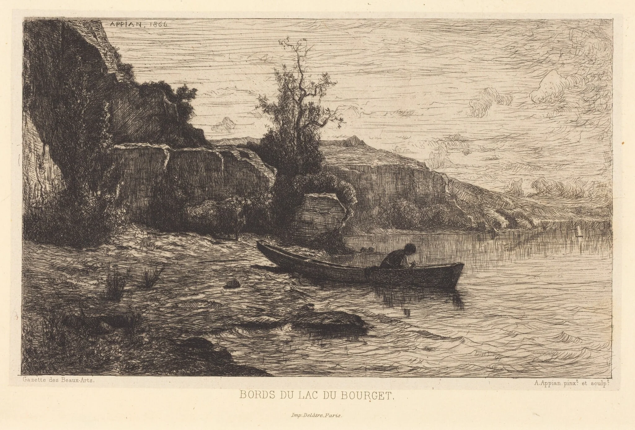 Bords du lac du Bourget, by Adolphe Appian, ink, 1866