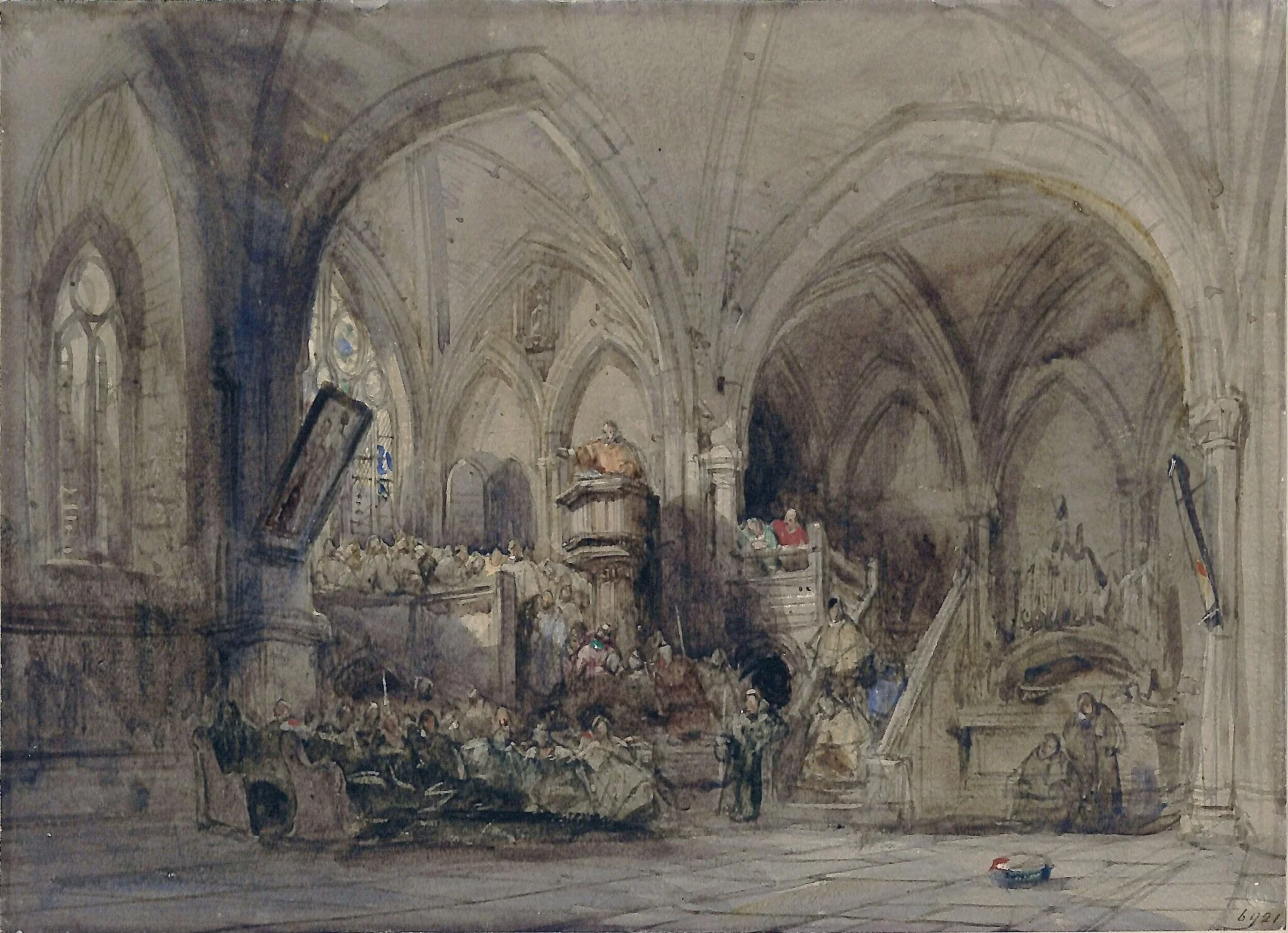 Interior of a church, Spain, by George Cattermole, watercolor, 1825