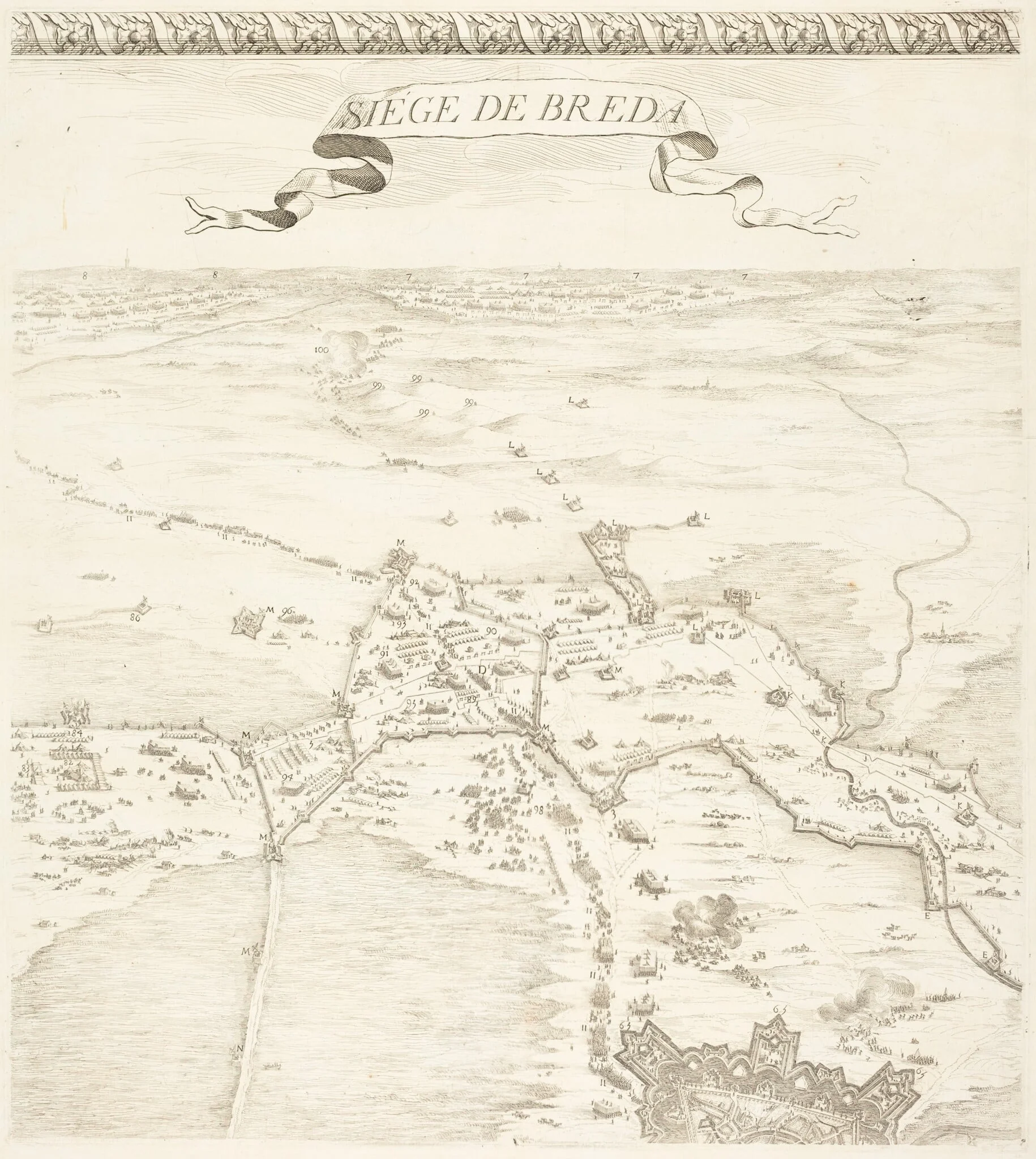 The Siege of Breda [plate 2 of 6], by Jacques Callot, ink, 1628