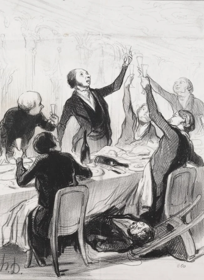 Gentlemen.... here goes a 43rd toast.... to the Temperance Society, by Honoré Daumier, 1844