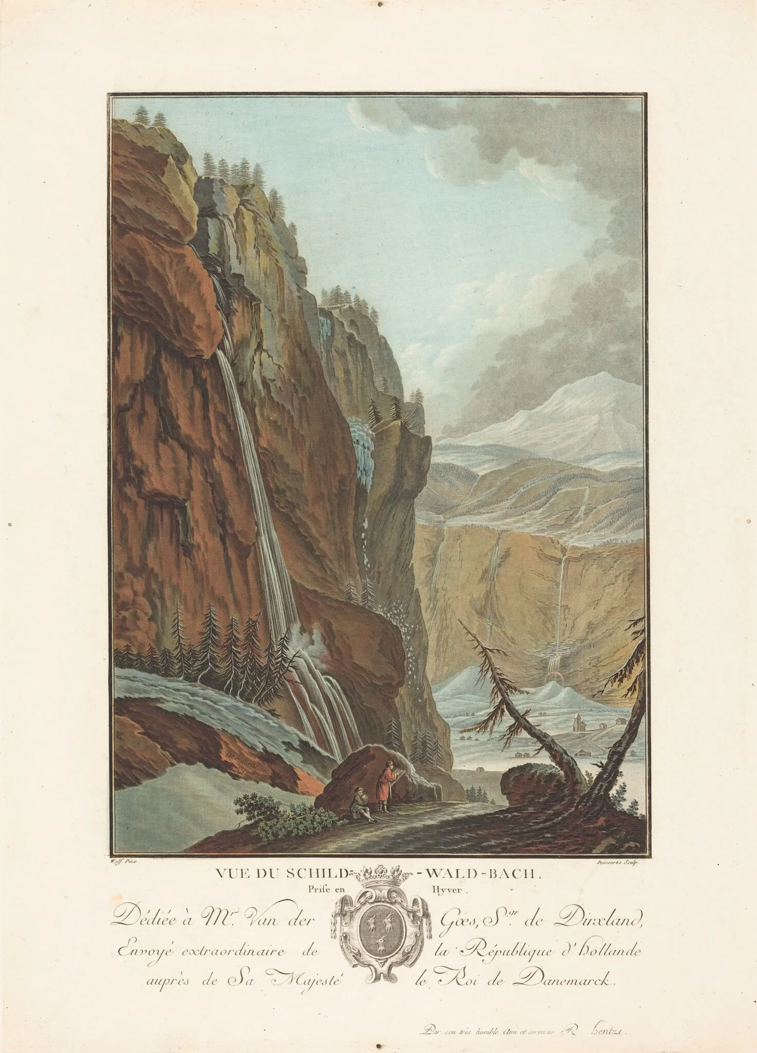Vue du Schild-Wald-Bach prise en Hyver, by Charles-Melchior Descourtis, paint, 1785