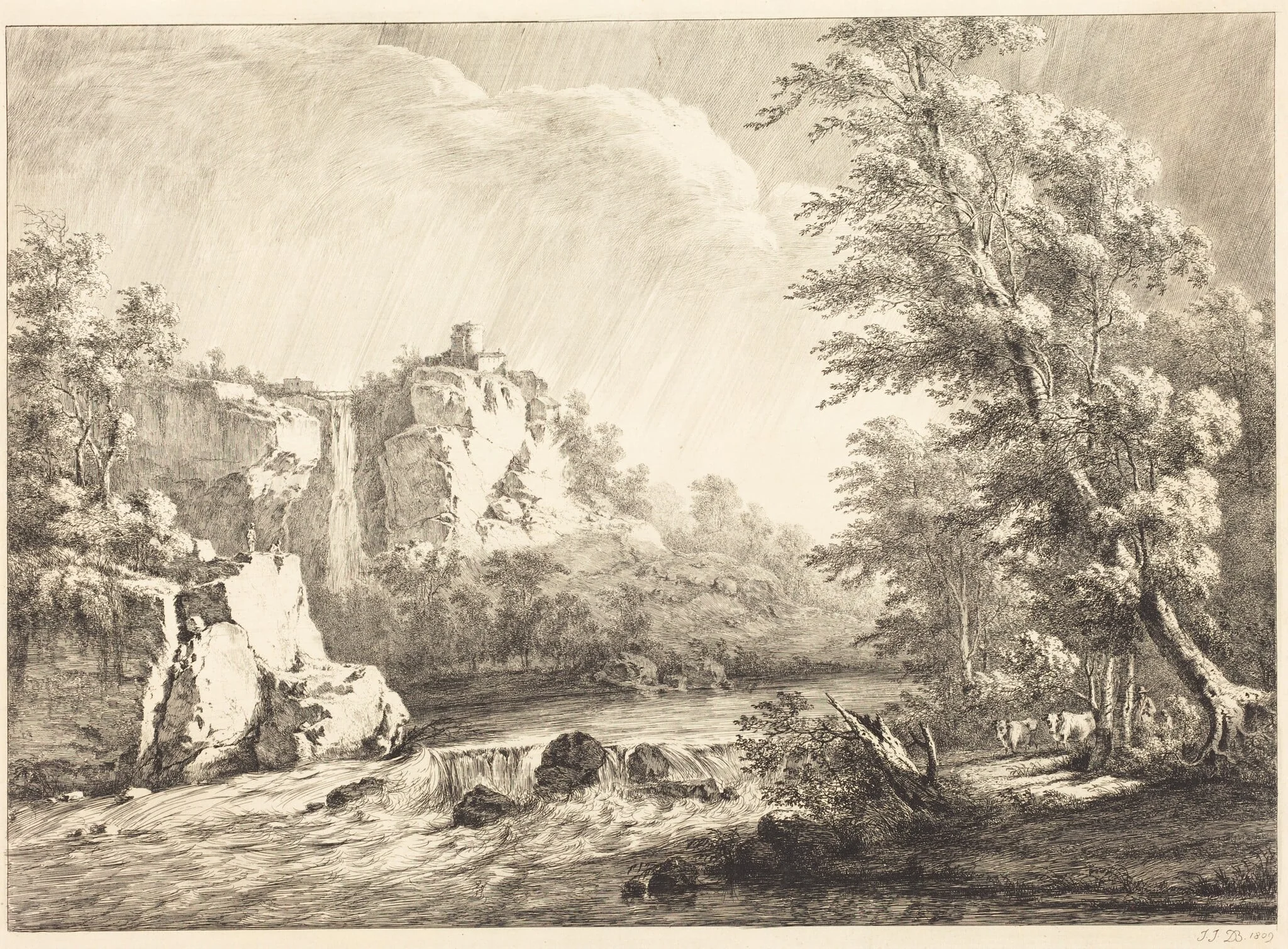 River Landscape with a Passing Storm, by Jean-Jacques de Boissieu, ink, 1809