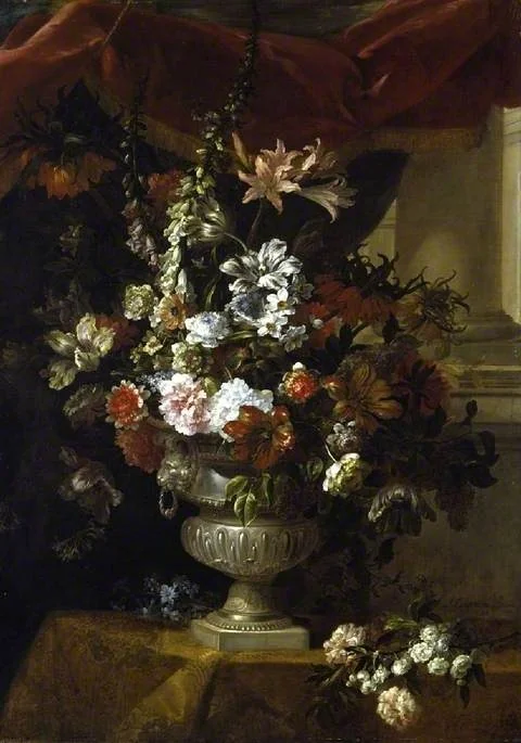 An urn with flowers, by Jean-Baptiste Monnoyer, oil, 1700