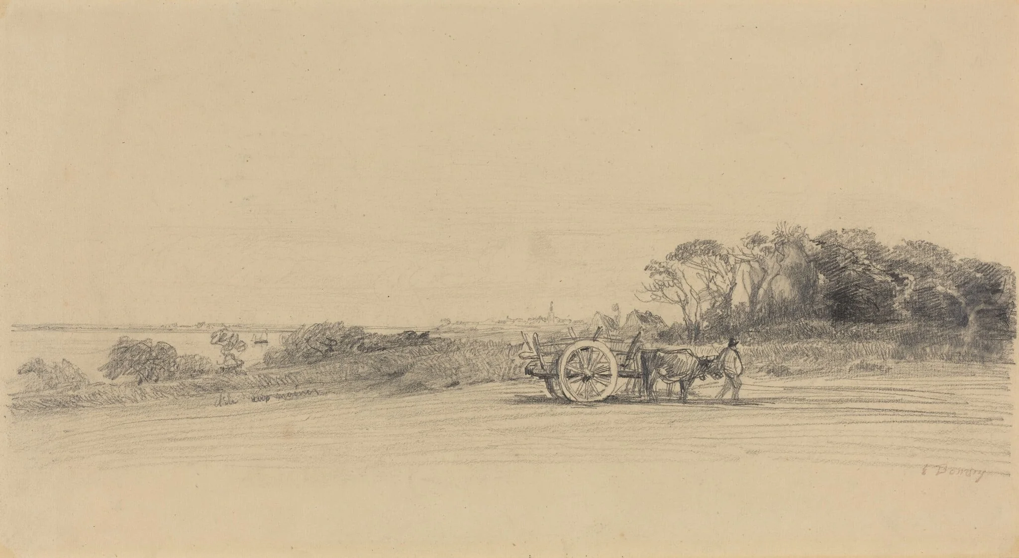 L'Ile aux Moines with Figure and Cart, by Eugène Boudin, graphite, 1858