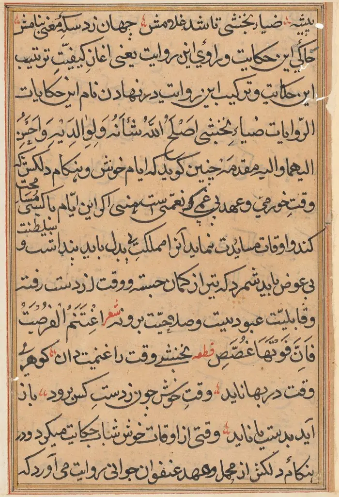 Page from Tales of a Parrot (Tuti-nama): text page