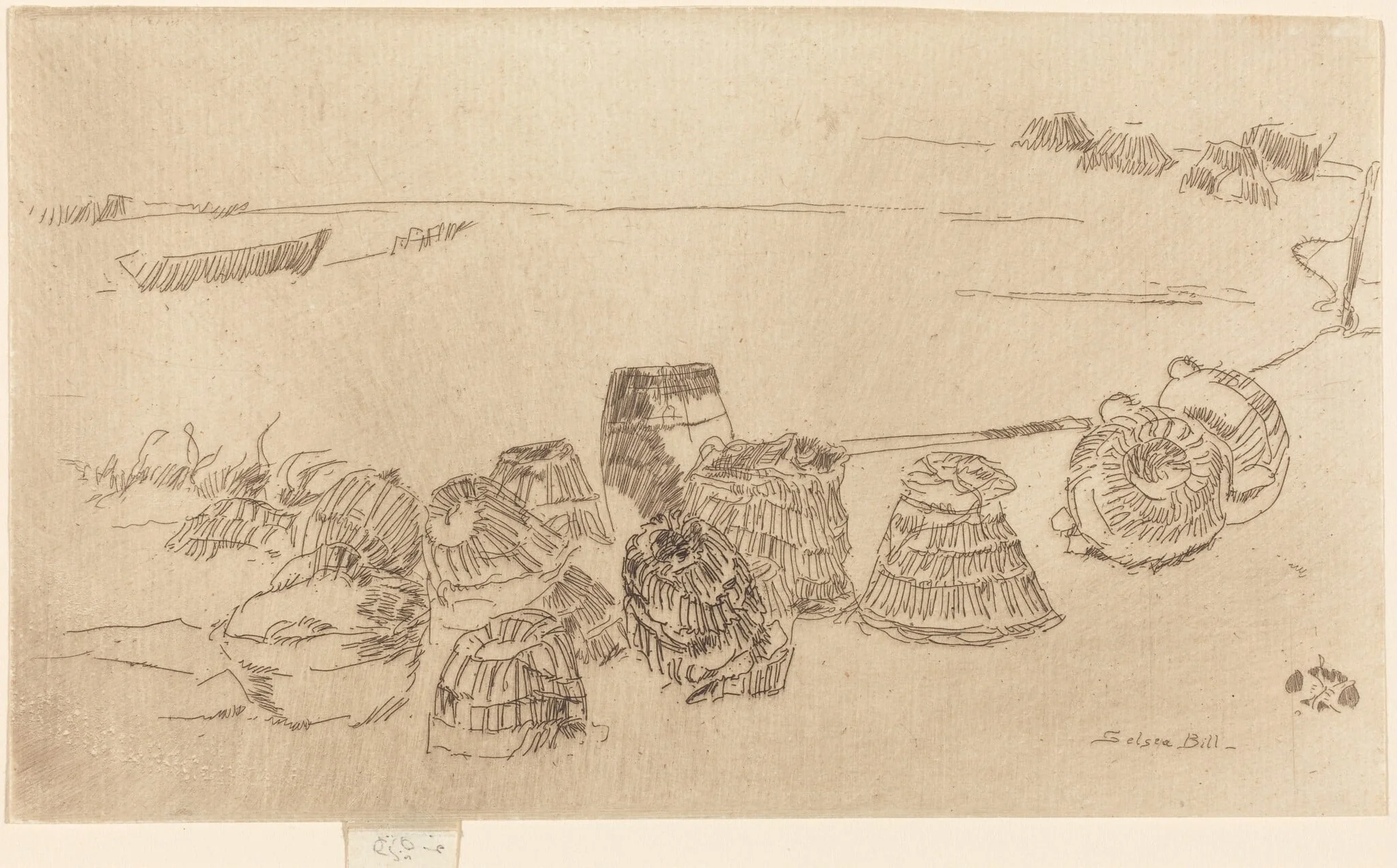 Lobster-Pots, by James McNeill Whistler, ink, 1880