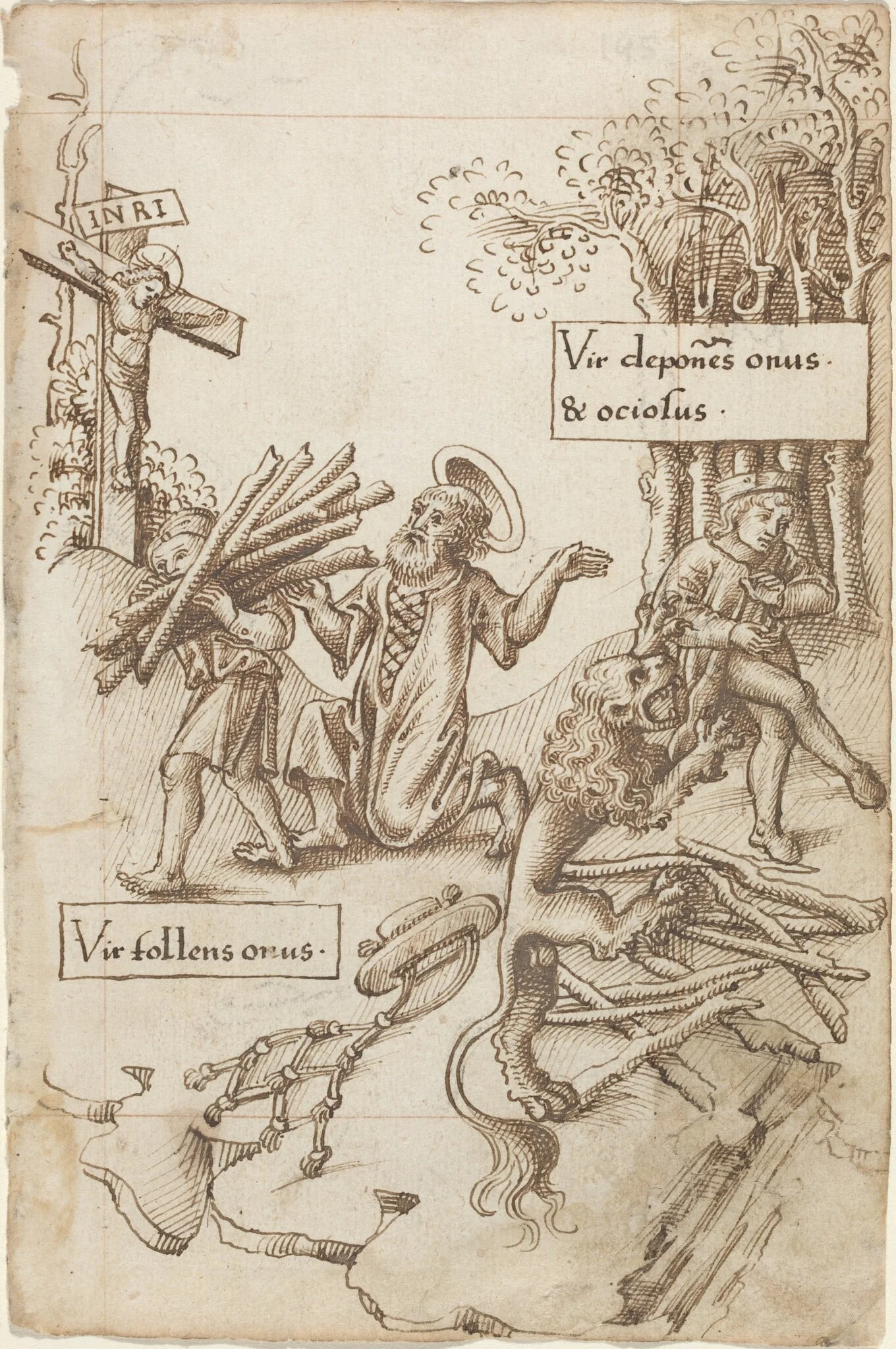 "Help Him Who Takes up His Burden, Not Him Who Lays It down" [fol. 31 recto], by French early 16th Century, ink, 1514