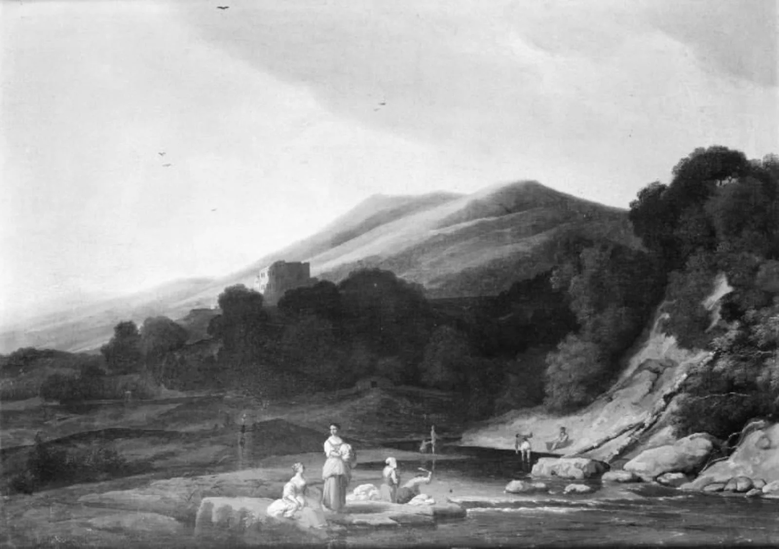Mountainous Landscape with Washerwomen, by Unknown, unspecified, 1649