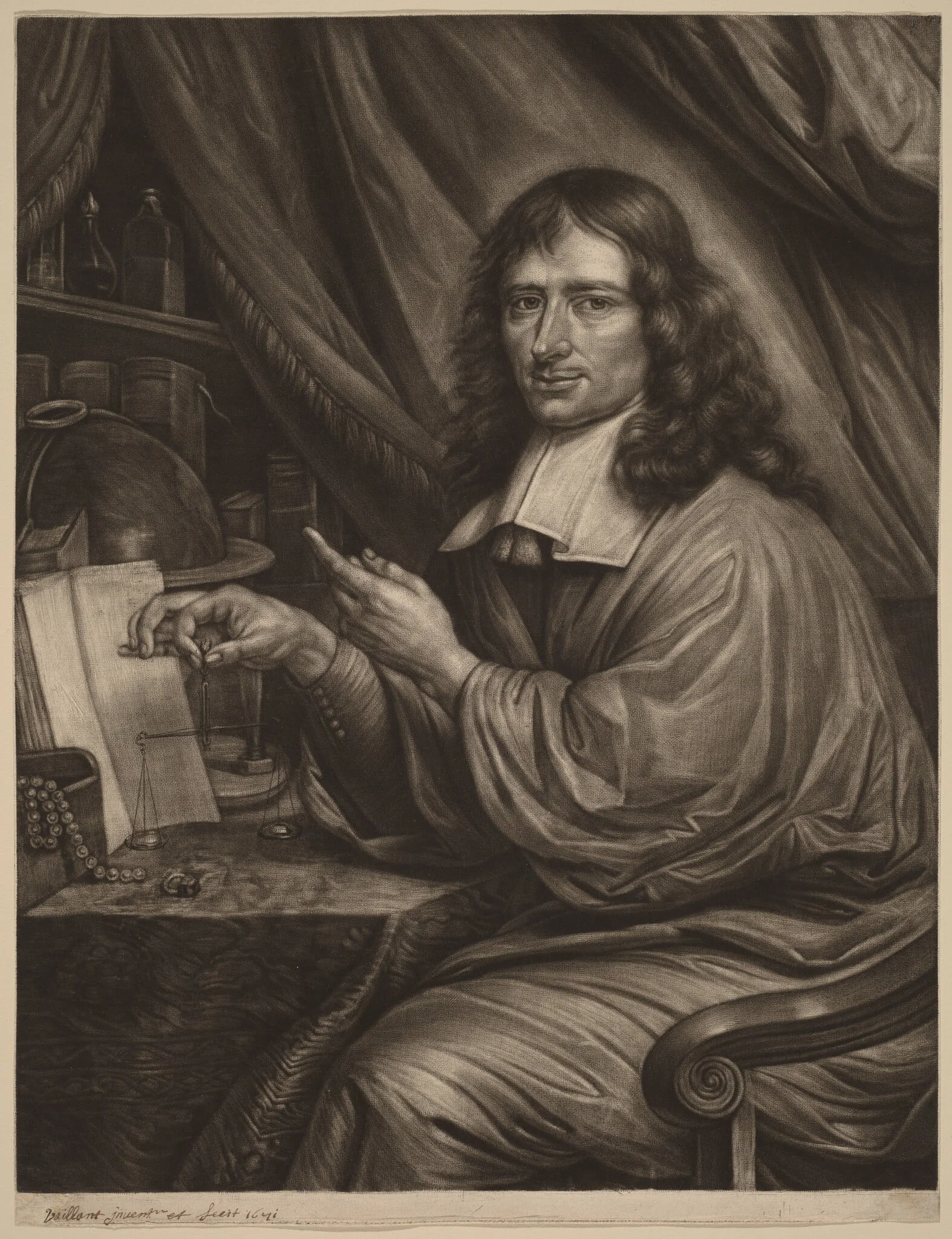 Cornelis Mayer, by Bernard Vaillant, ink, 1665
