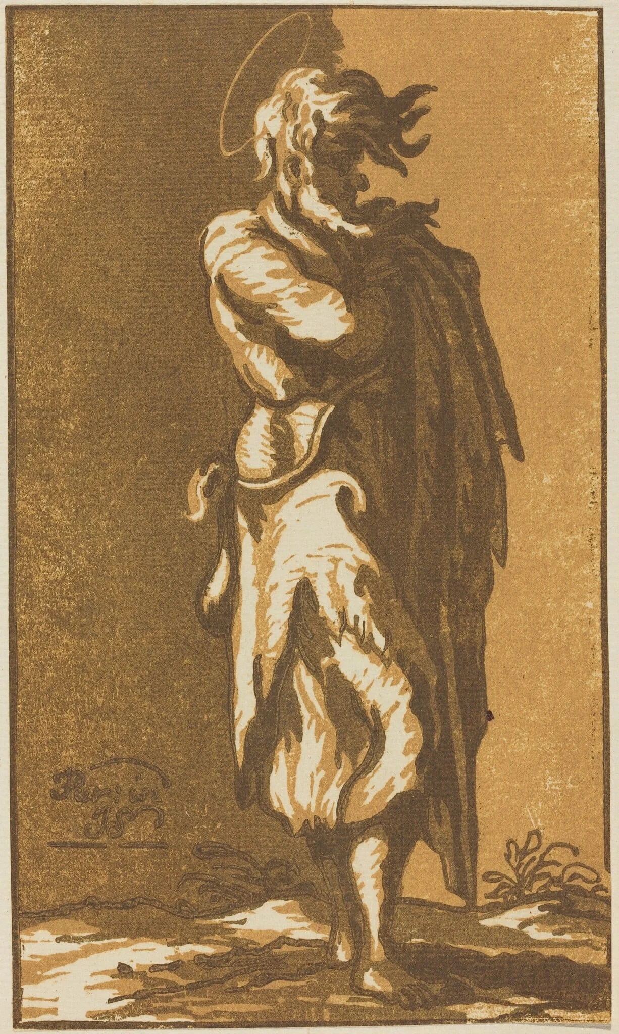 Male Saint Standing with Folded Arms, Facing to the Right, by John Skippe, ink, 1781