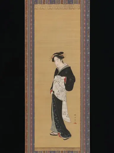 勝川春章筆　立姿美人図|Woman in a Black Kimono