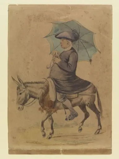 A Catholic Priest riding a Donkey