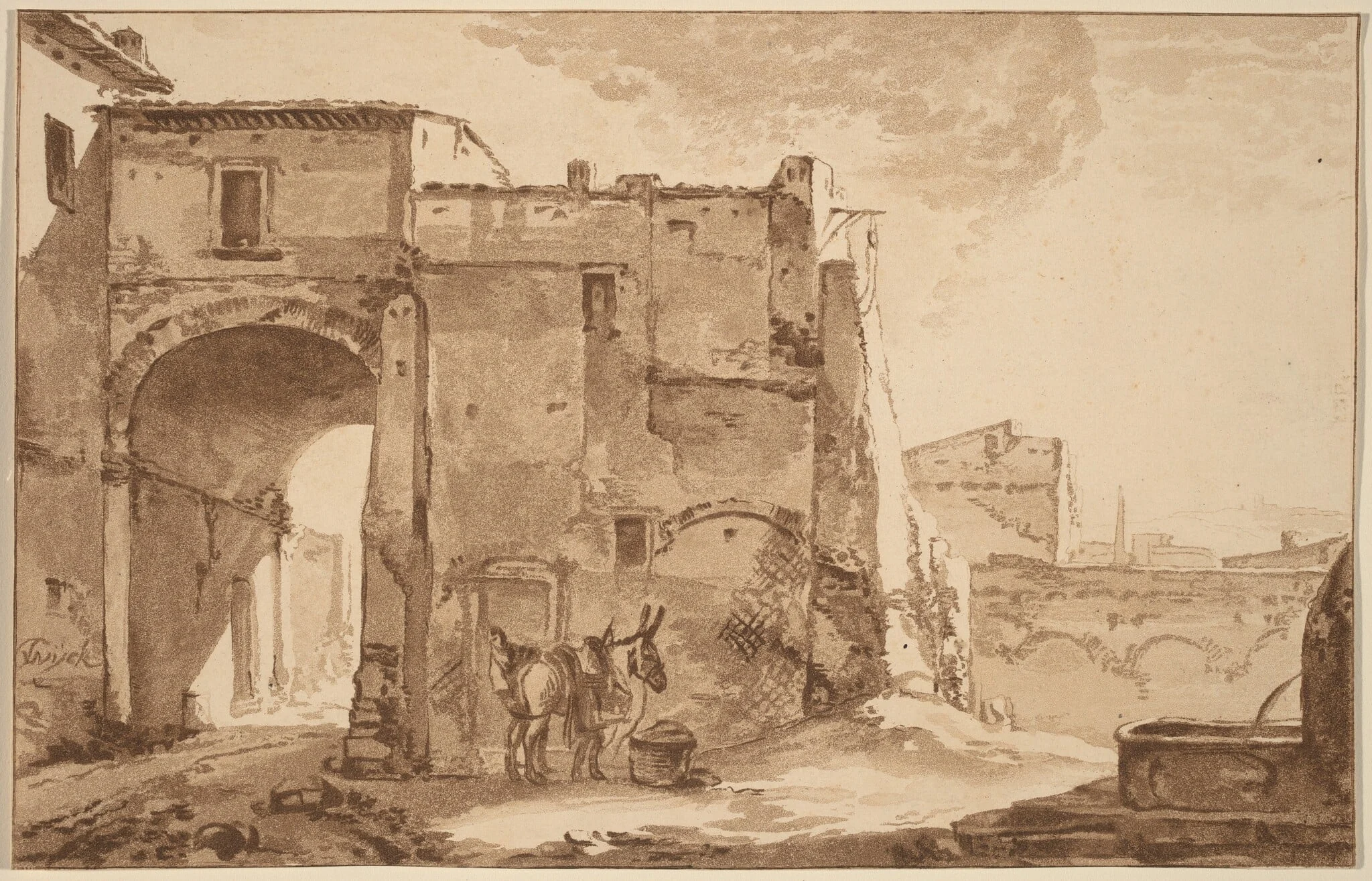 Gateway with Traveler and Mule, by Jacobus Buys, chalk, 1781