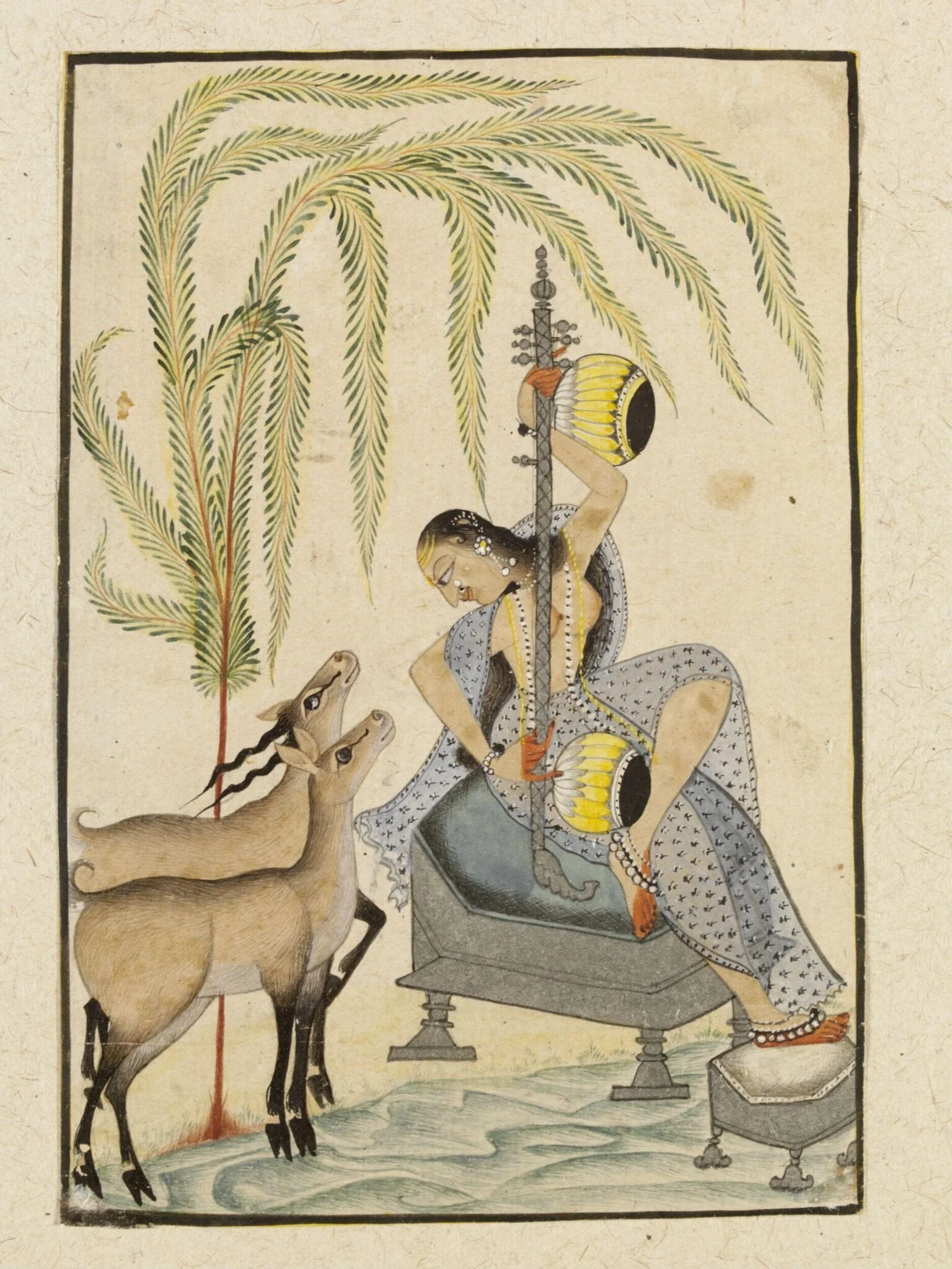 Lady playing on a vina, by Unknown, paint, 1720
