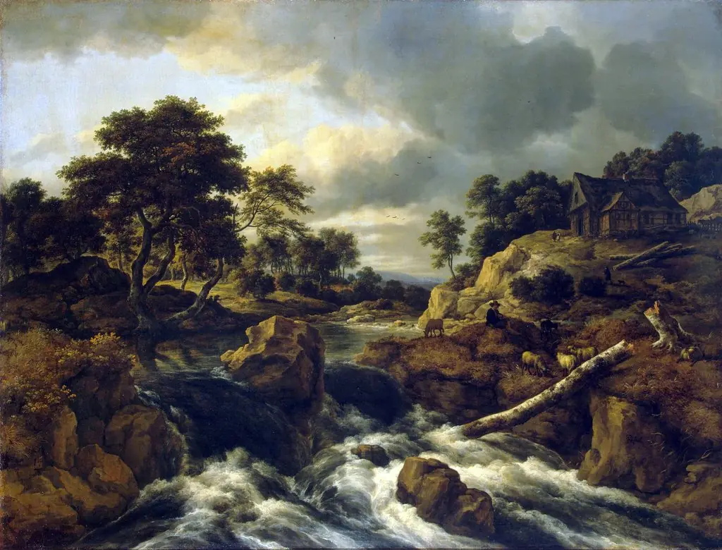 Waterfall in a hilly landscape