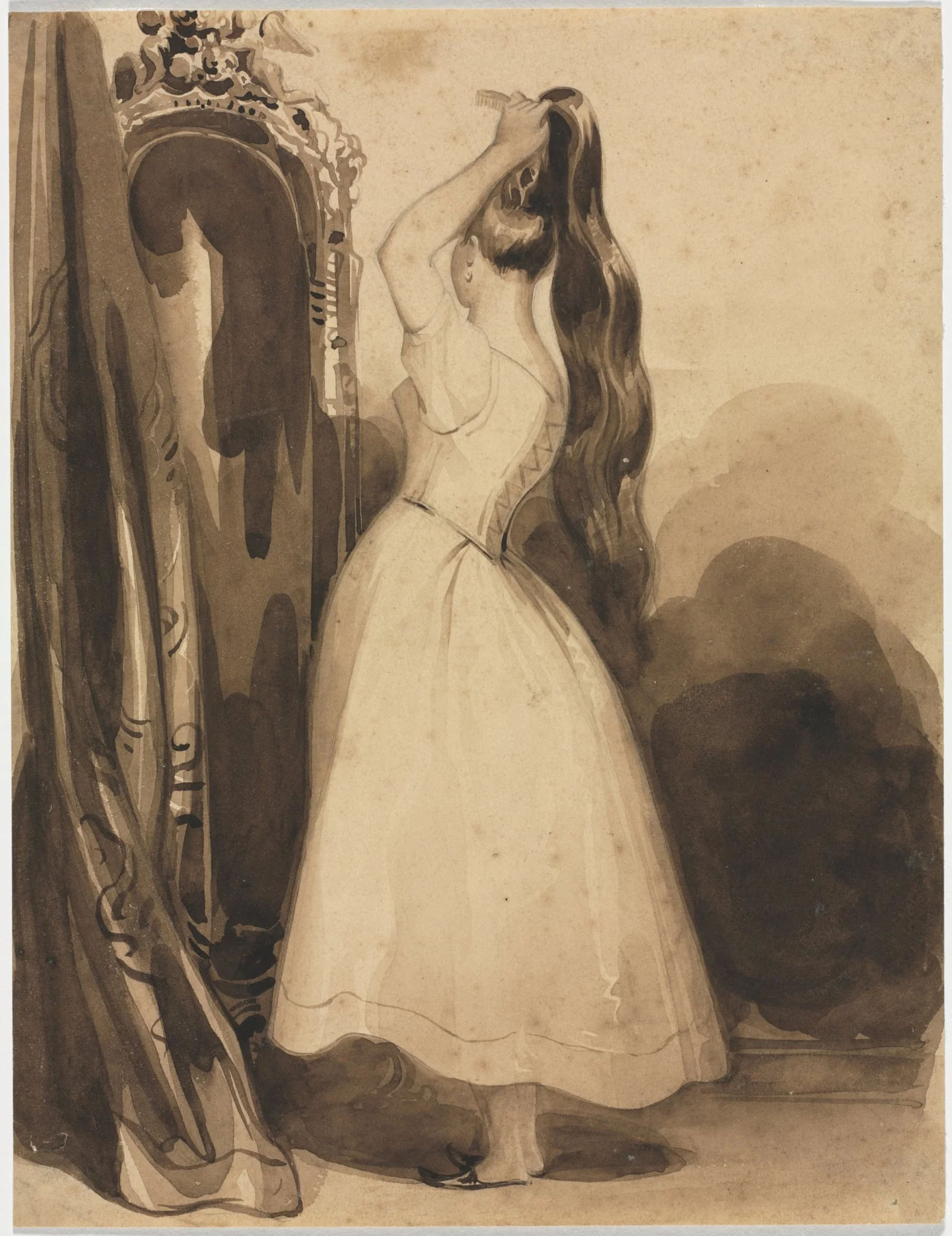 Young Woman Combing Her Hair, by Achille Devéria, 1804