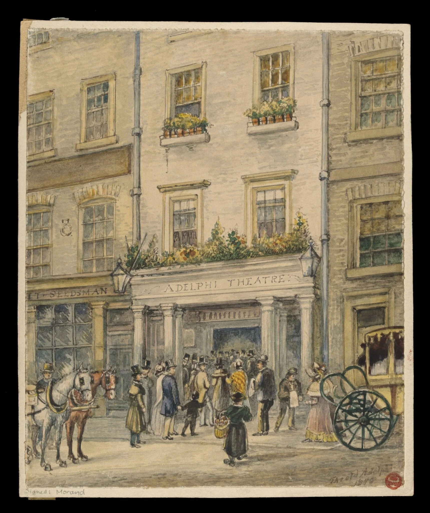 Watercolour of the Adelphi Theatre, by Morand, watercolor, 1818