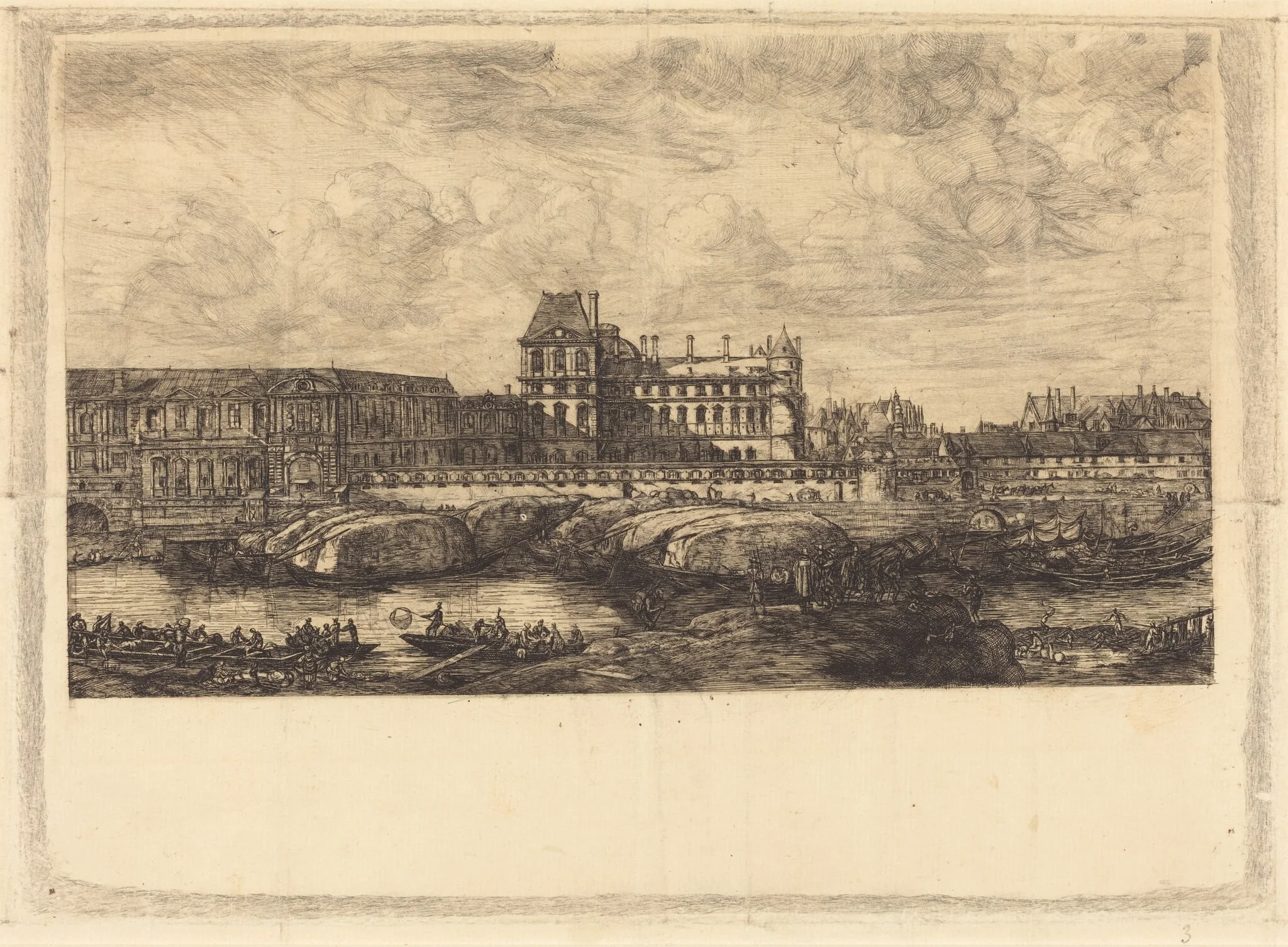 L'ancien Louvre d'après une peinture de Zeeman, 1651 (The Old Louvre, from a Painting by Zeeman, l651), by Charles Meryon, graphite, 1866
