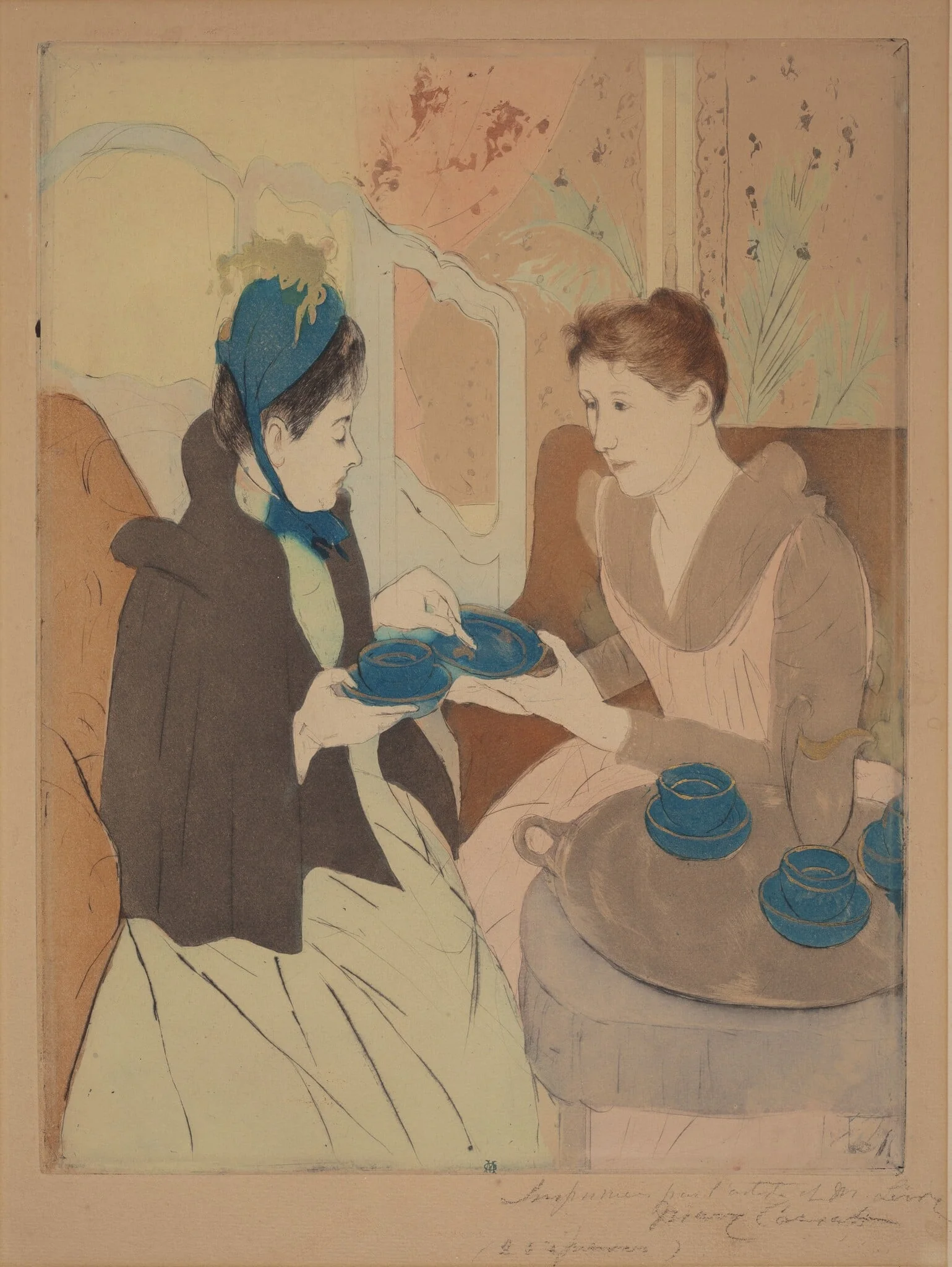 Afternoon Tea Party, by Mary Cassatt, ink, 1890