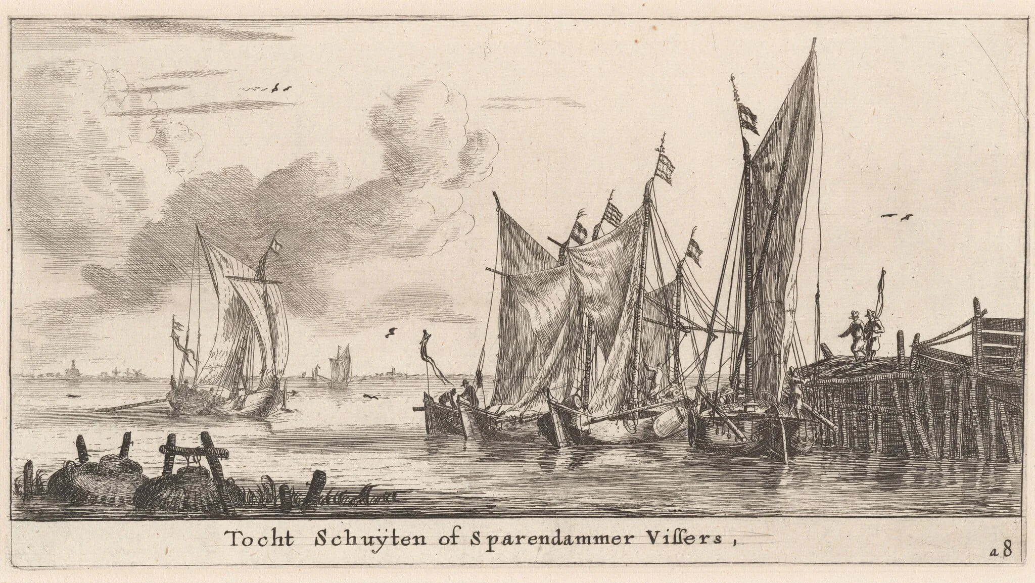 "Tocht Schuiten"or Spaarndam Fishing Boats, by Nooms, called Zeeman, Reinier, ink, 1653