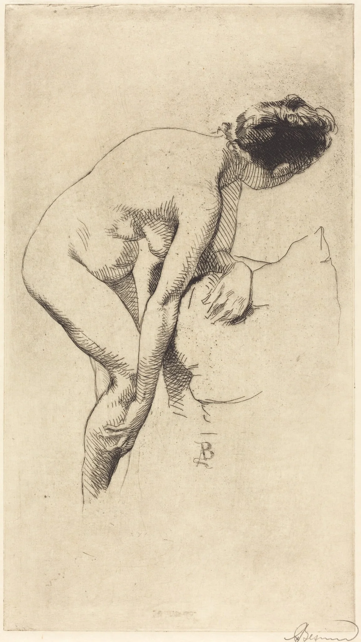Nude Holding Her Leg (Femme nue se tenant la jambe), by Paul-Albert Besnard, ink, 1886