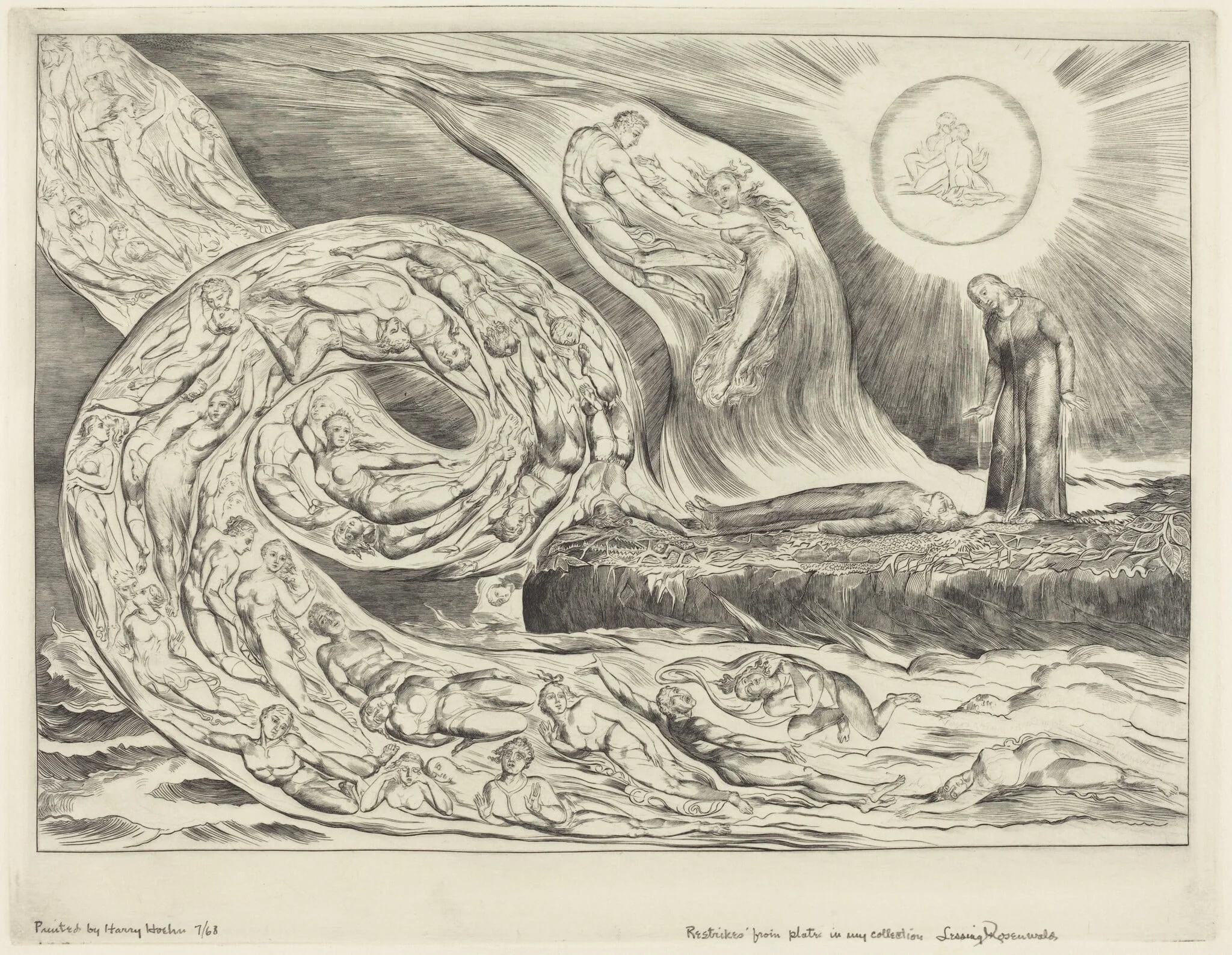 The Circle of the Lustful: Paolo and Francesca, by William Blake, ink, 1827