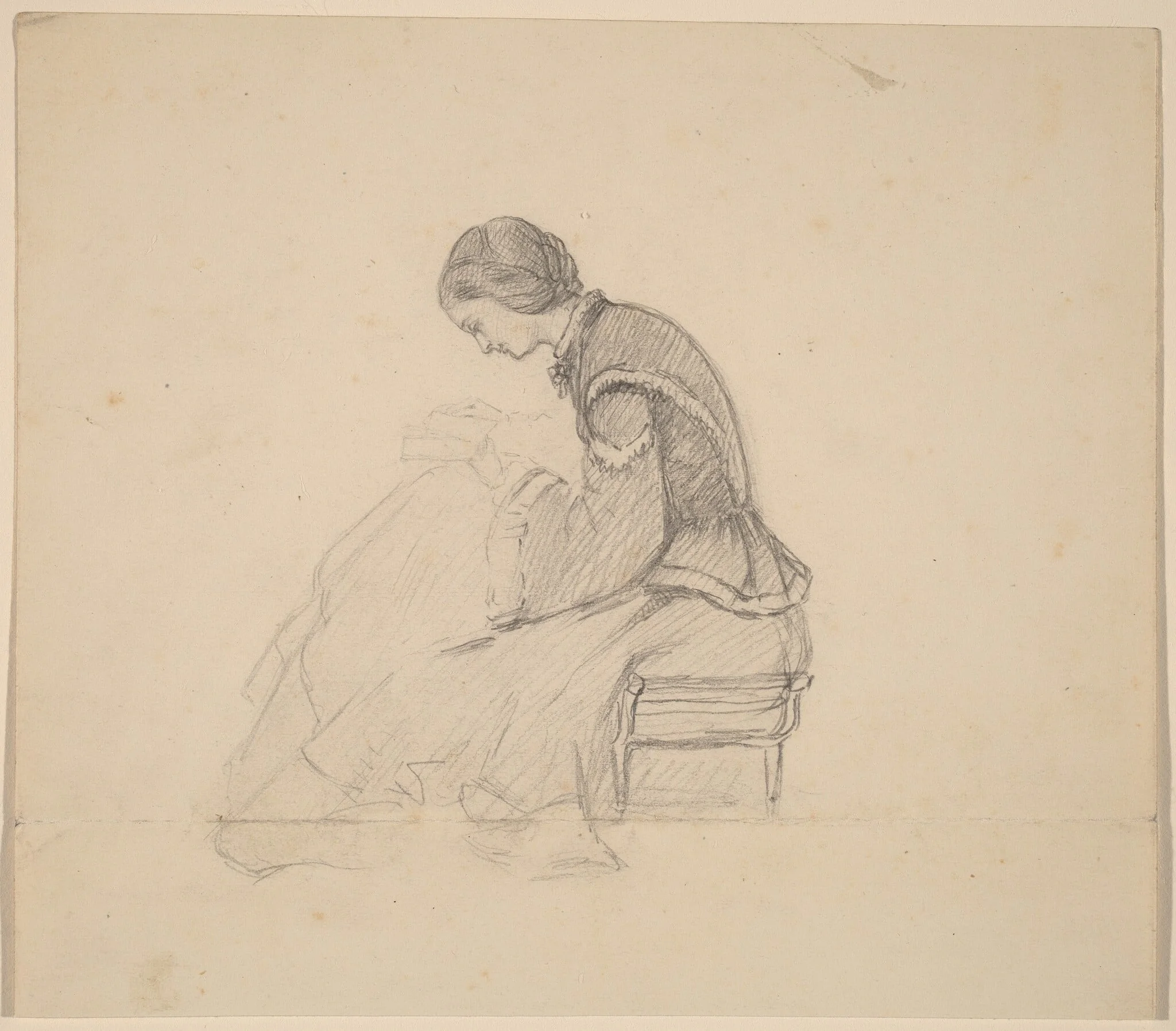 Study of a Girl Reading, by Elihu Vedder, graphite, 1858