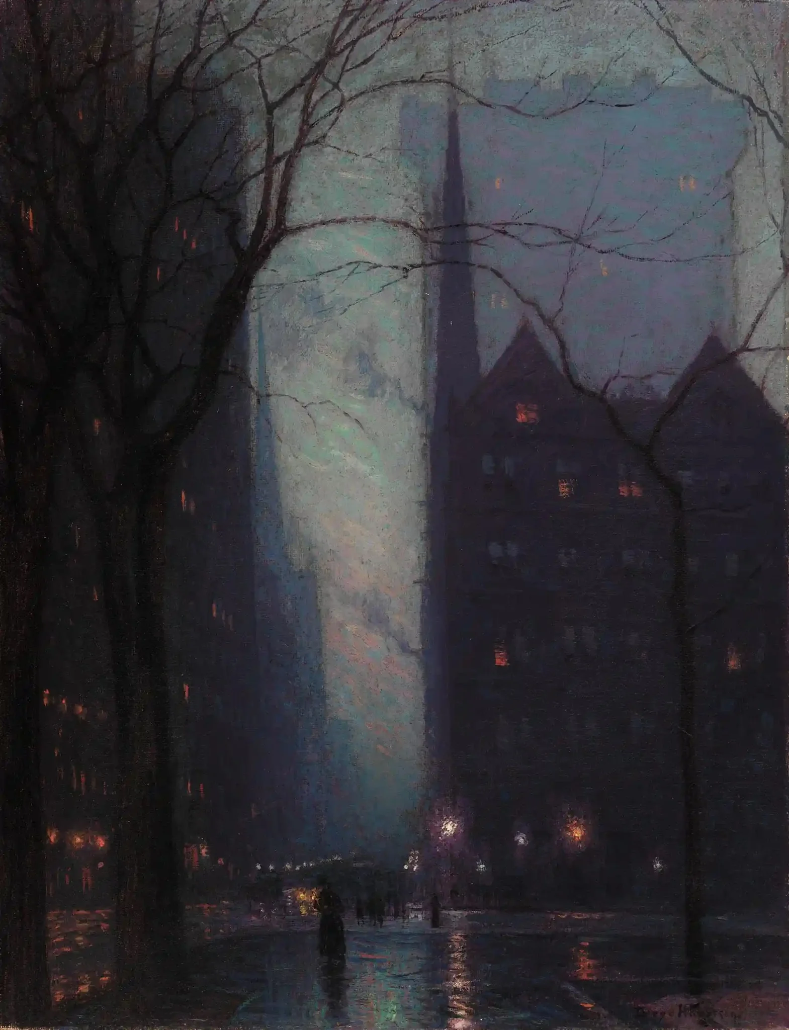 Fifth Avenue at Twilight, by L. Birge Harrison, oil, 1910