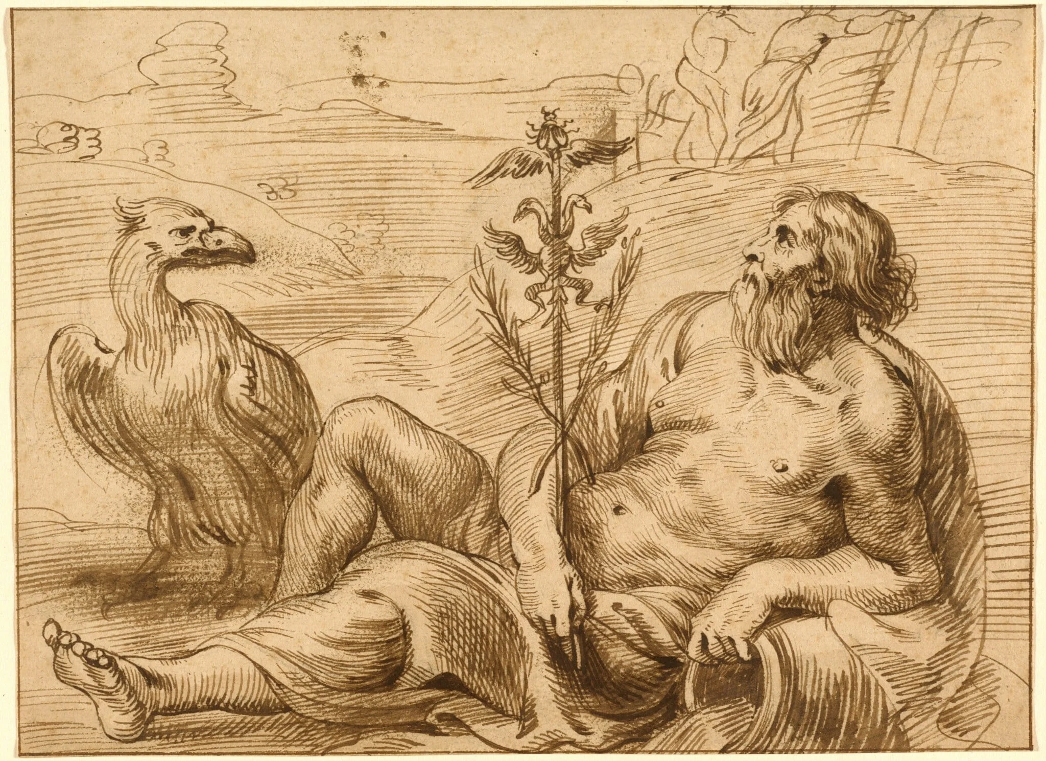River God with an Eagle, by Jan Lievens, ink, 1640
