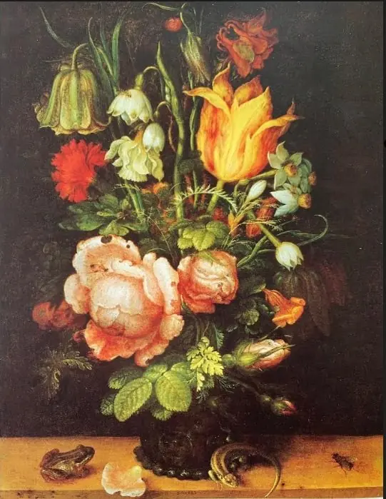 Flowers in a glass vase, 1615