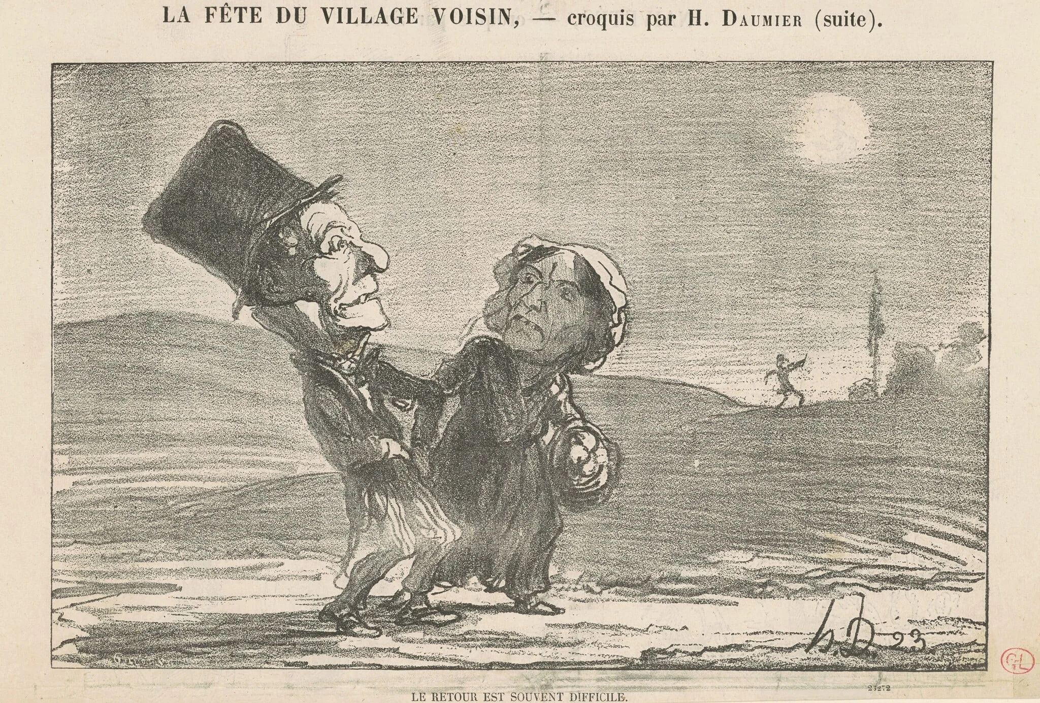 Le retour est souvent difficile, by Honoré Daumier, ink, 1865