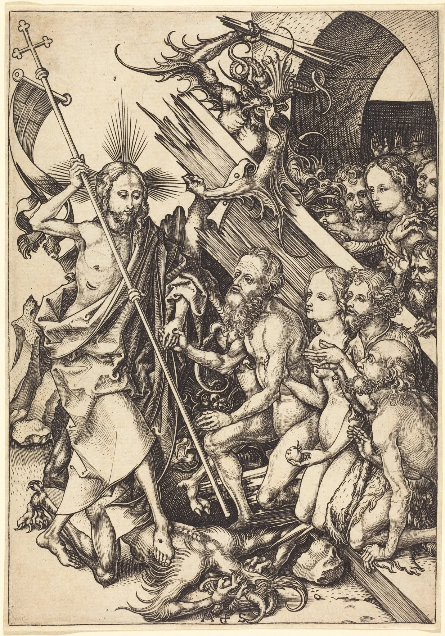 Christ in Limbo, by Martin Schongauer, ink, 1480