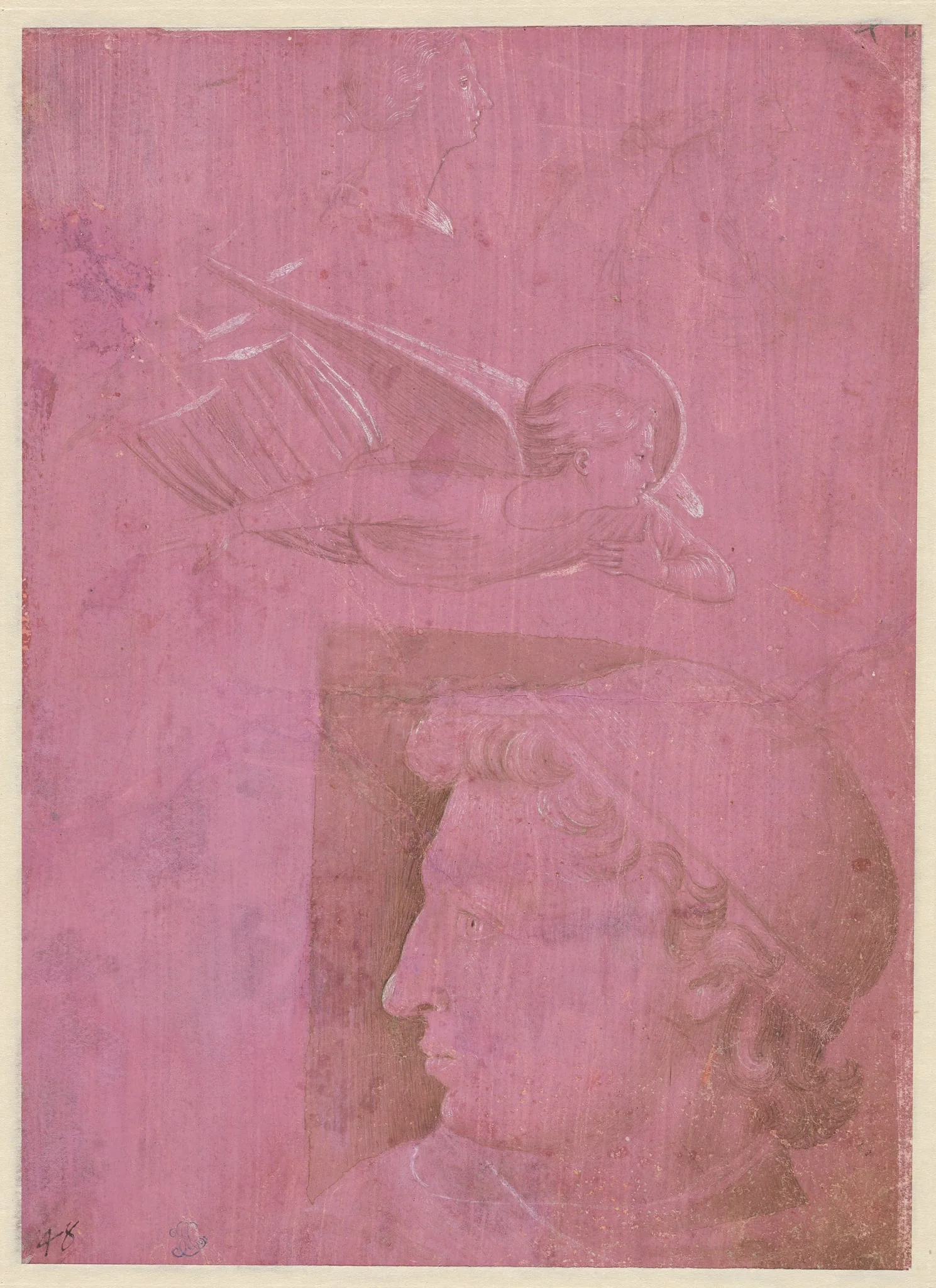 Head of a Man, Two Studies of a Woman's Profile, and a Study of An Angel (verso), by Benozzo Gozzoli, 1458