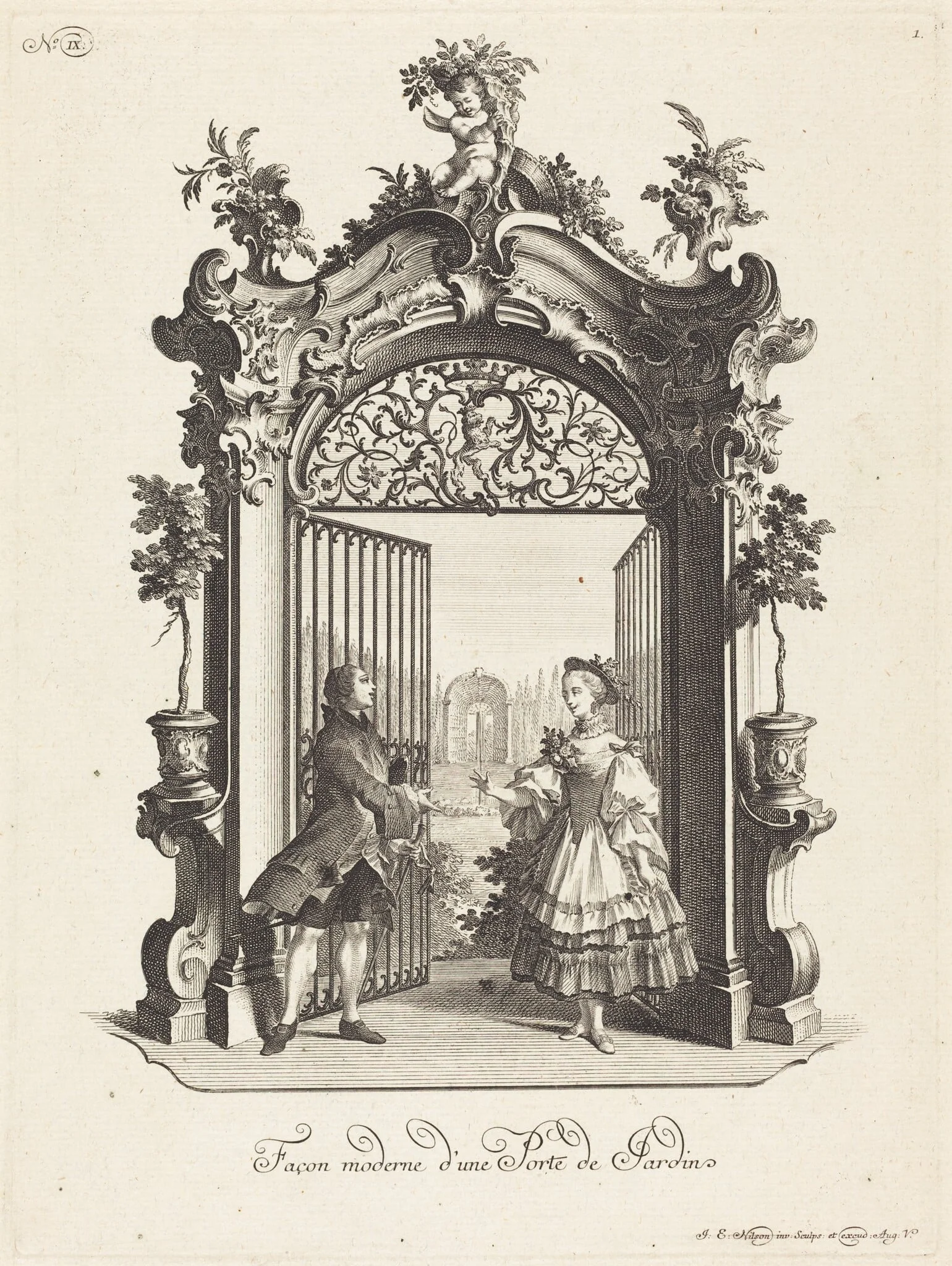 Façon moderne d'une Porte de Jardin (A Garden Door in the Modern Style), by Johann Esaias Nilson, ink, 1758