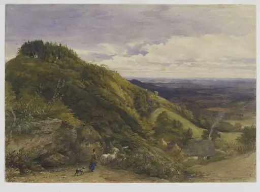 Landscape with a woman driving sheep