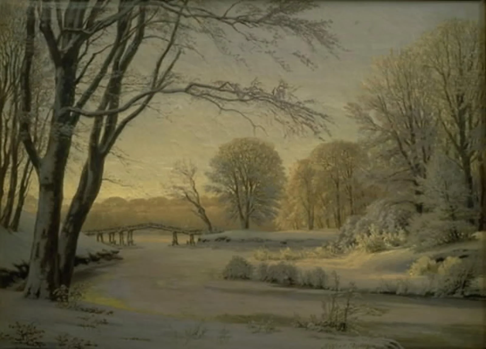 Vinterlandskab med en tilfrossen å, by Unknown, 1880