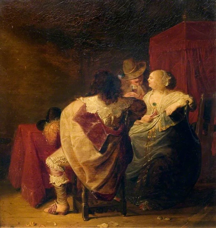 A Lady and Two Gentlemen at a Table, by Jacob Duck, oil, 1835
