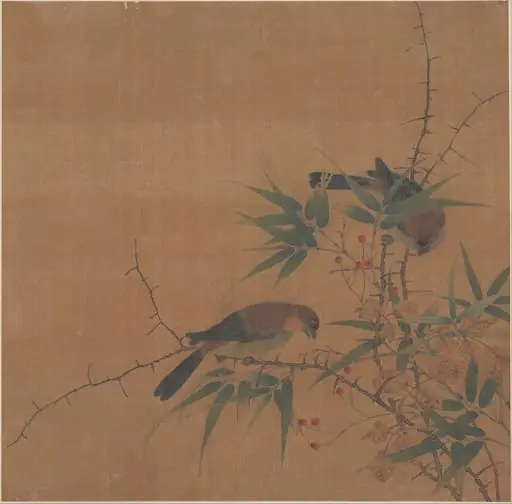 清   佚名   竹禽圖   冊頁|Bamboo Branch with Berries and Birds