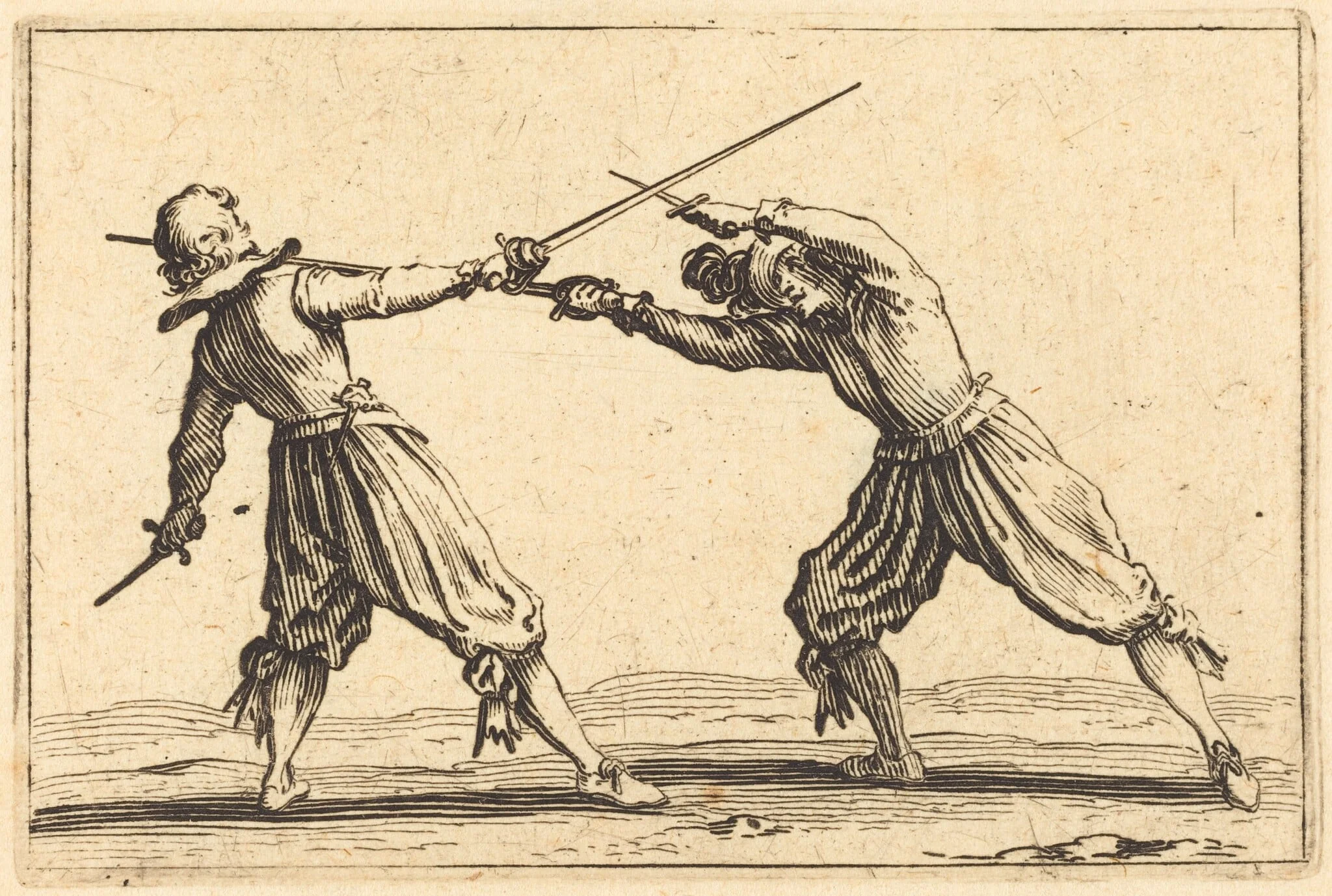 Duel with Swords and Daggers, by Jacques Callot, ink, 1622
