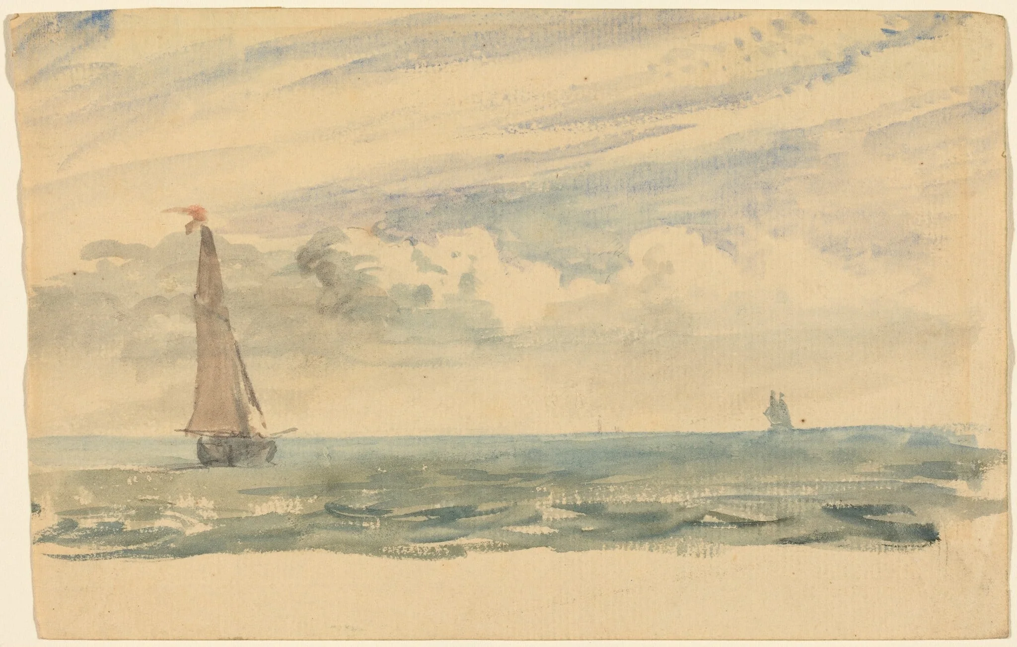 A Seascape with Two Sail Boats, by John Constable, watercolor, 1806