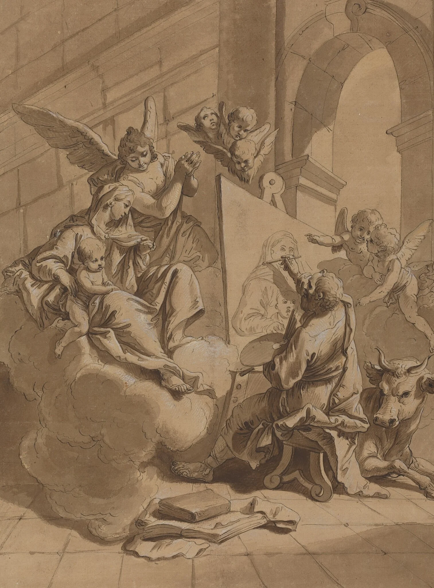 Saint Luke Painting the Virgin, by Unknown, ink, 1701