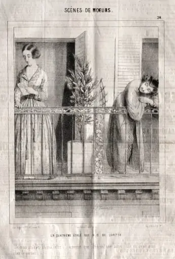 Scènes de moeurs:  Un quatrieme étage rue N. D. de Lorette.  Je crois qu'elle lit ma lettre...à moins que c'en soit une autre.  Elle en avait neuf chez le portier
