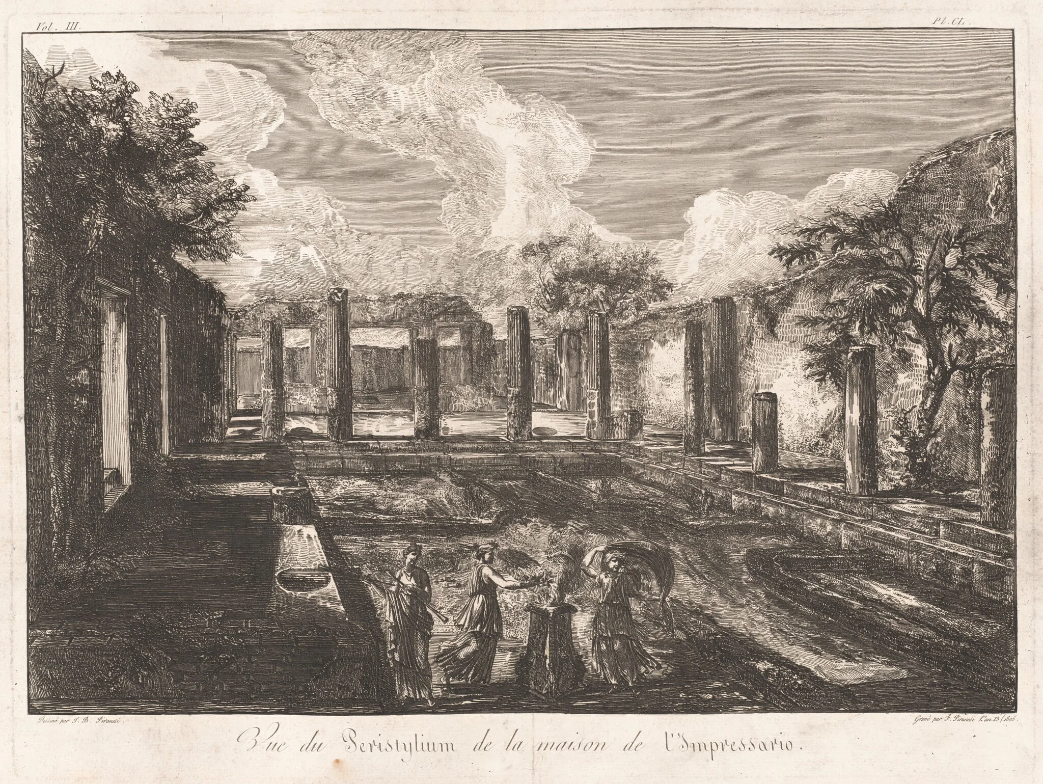 Vue du Peristylium de la maison de l'Impressario, by Francesco Piranesi, ink, 1805