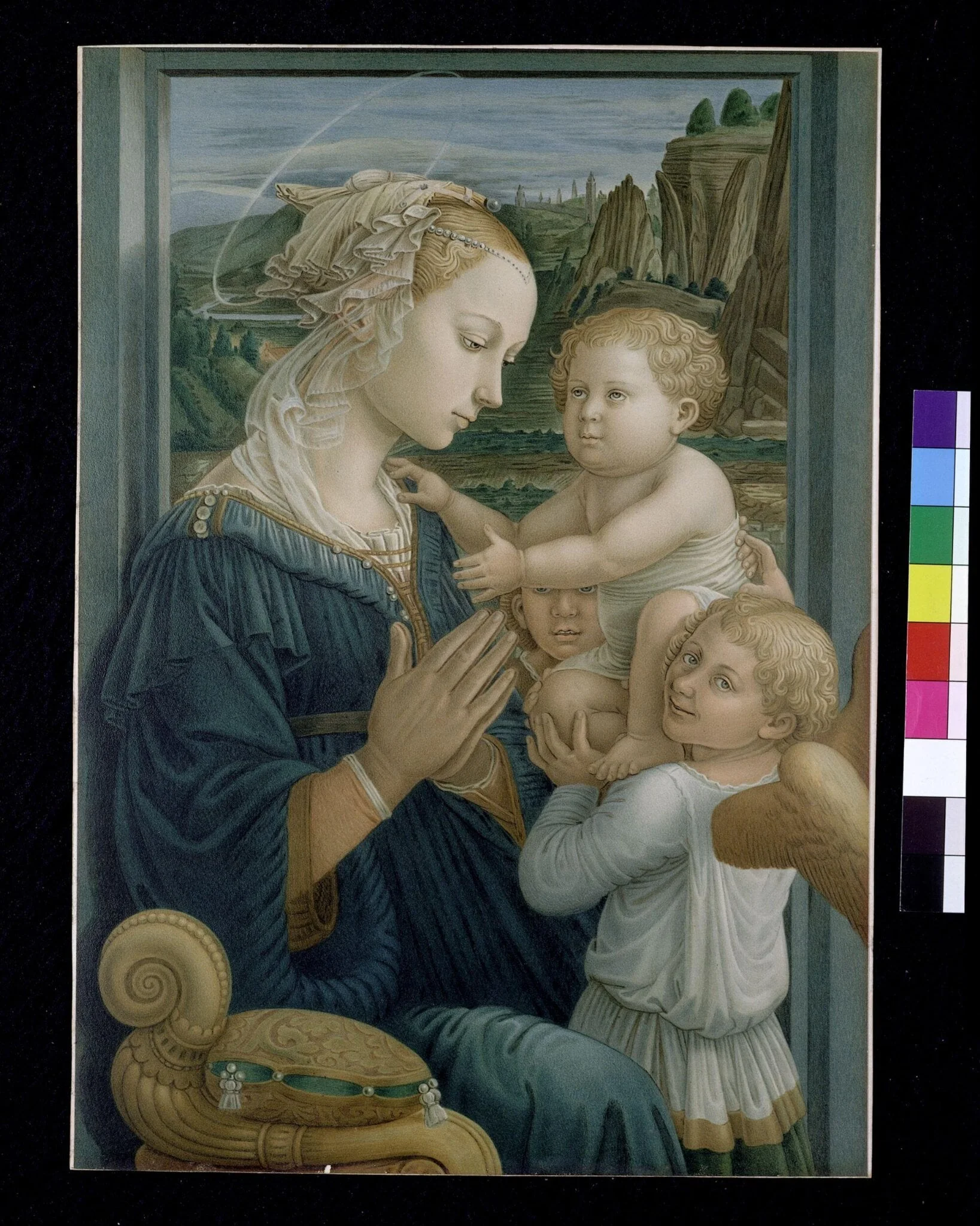 Virgin and Child with an angel, by Ansiglione, 1877
