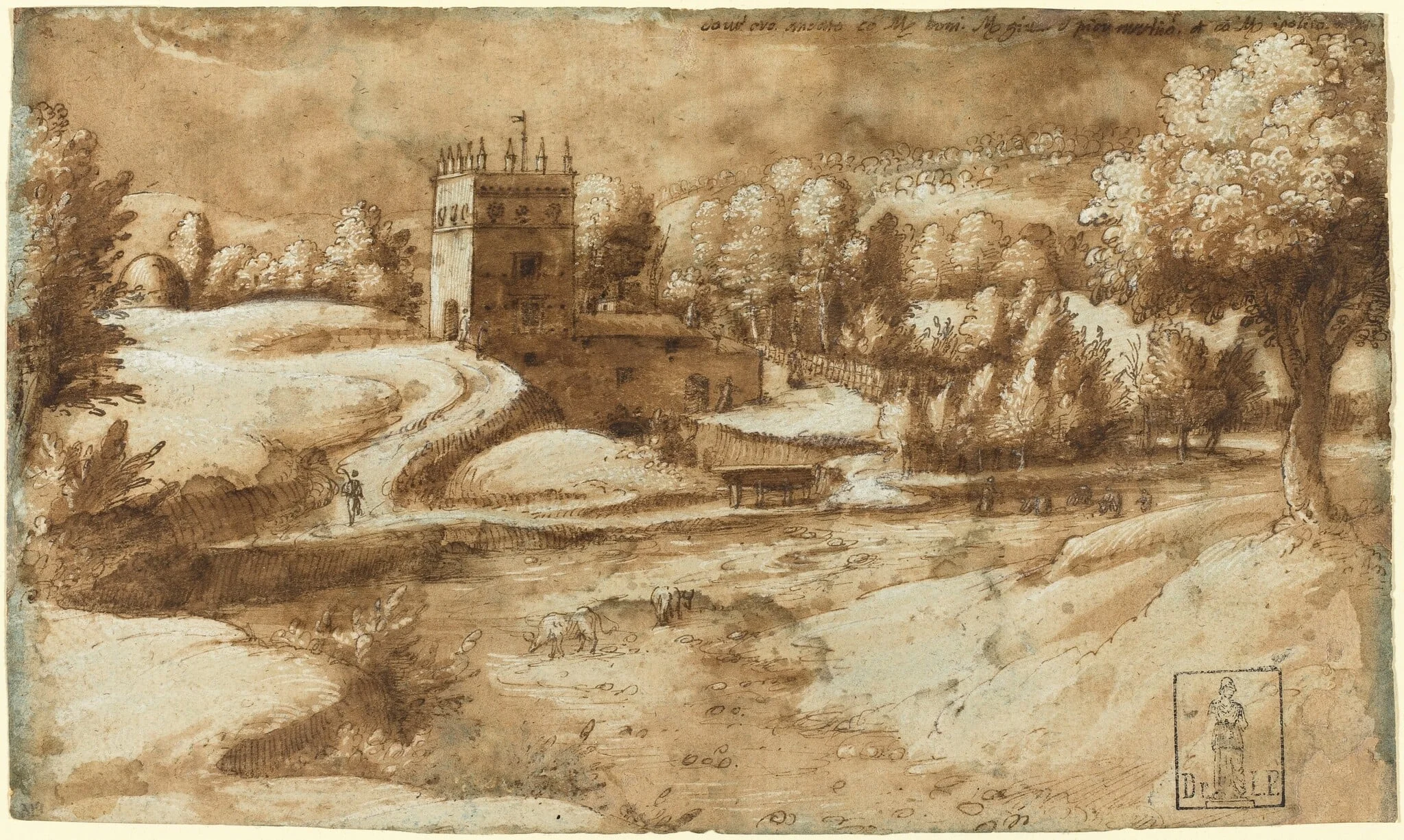 View near Rosora di Serra San Quirico, by Gherardo Cibo, ink, 1556