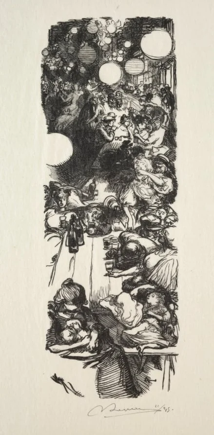 14 Juillet, Rue de Belleville, minuit, by Auguste Lepère, 1889