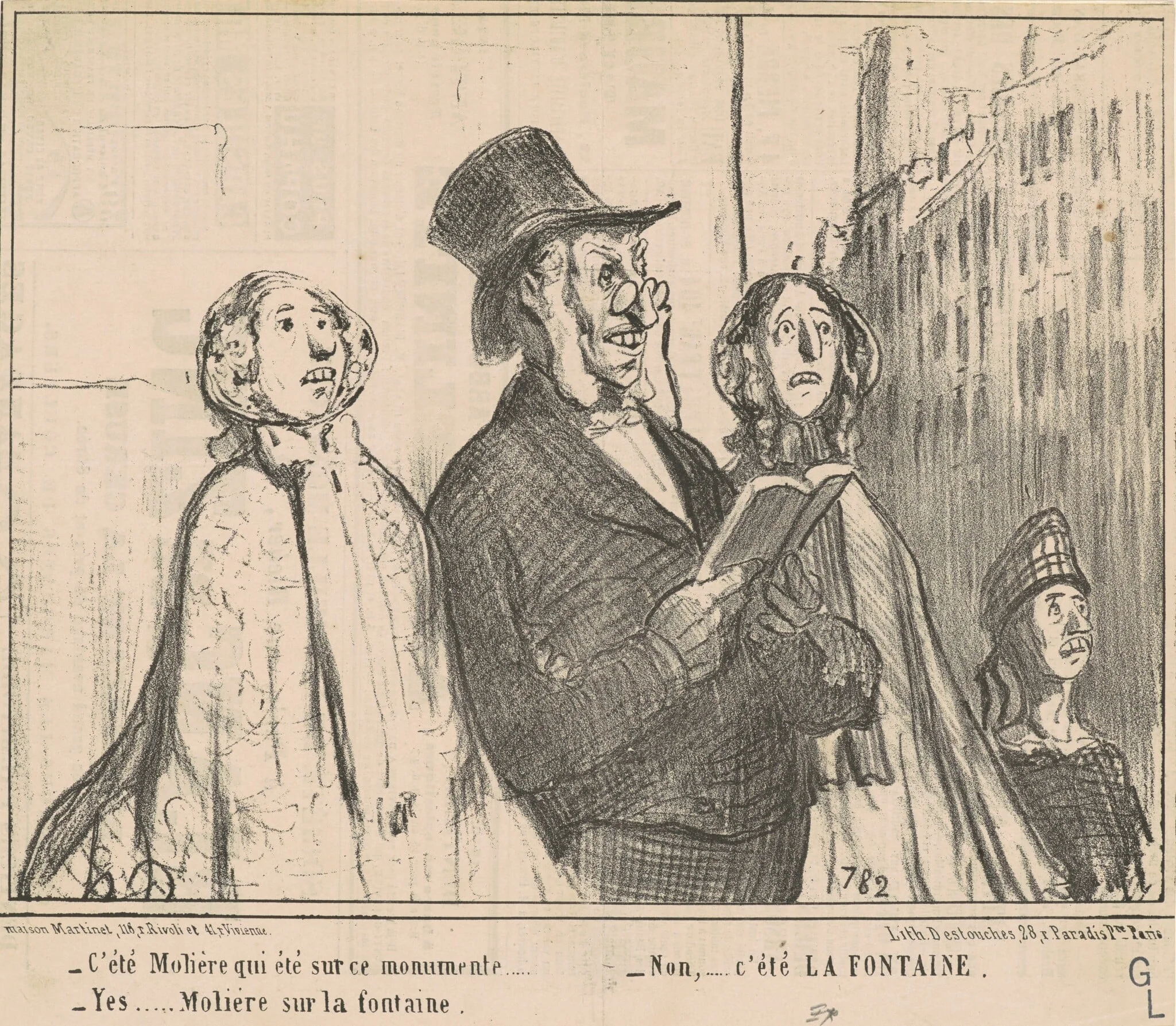 C'été Molière que été sur ce monumente ..., by Honoré Daumier, ink, 1855