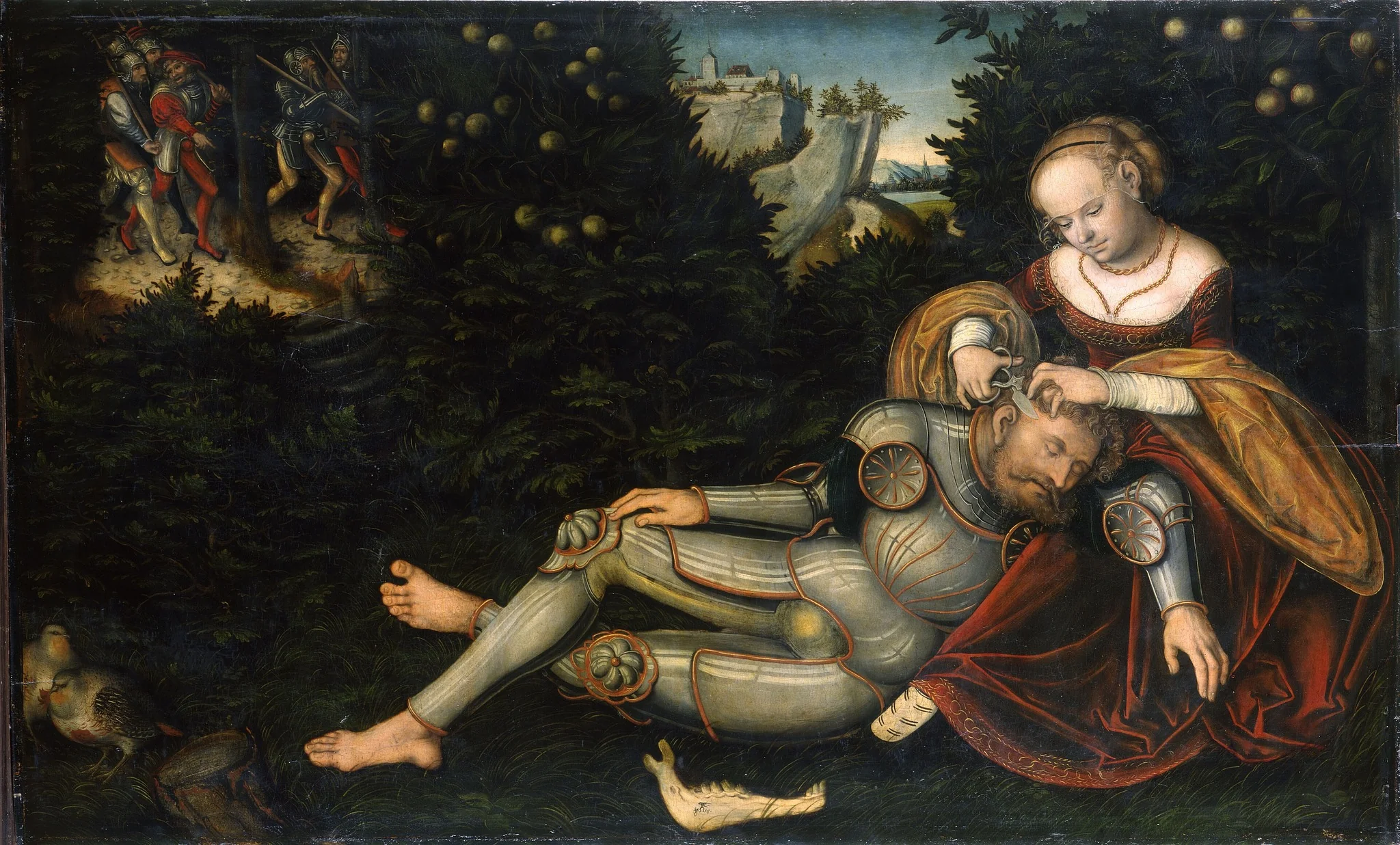 Samson and Delilah, by Lucas Cranach the Younger, paint, 1537