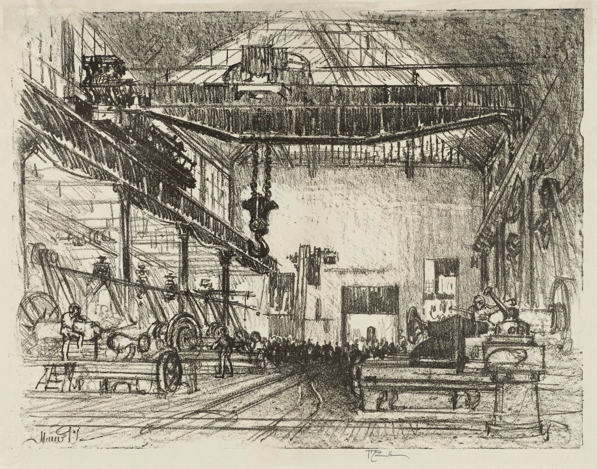 English War Work:  Planing Big Shells, by Joseph Pennell, 1916