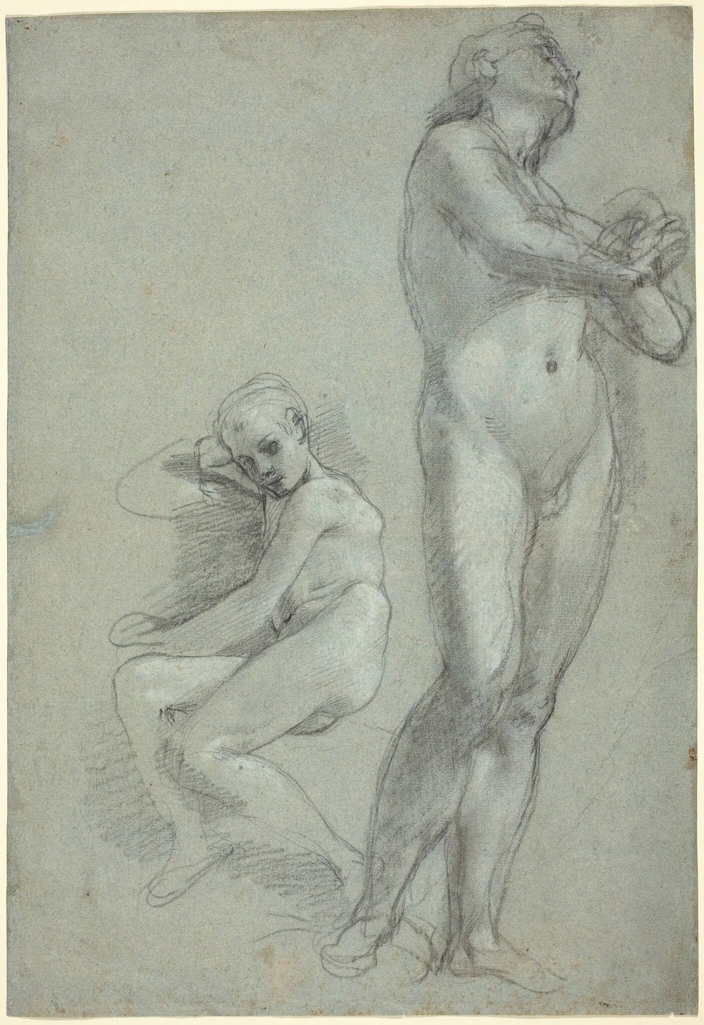 Two Nude Youths [recto], by Federico Barocci, chalk, 1566